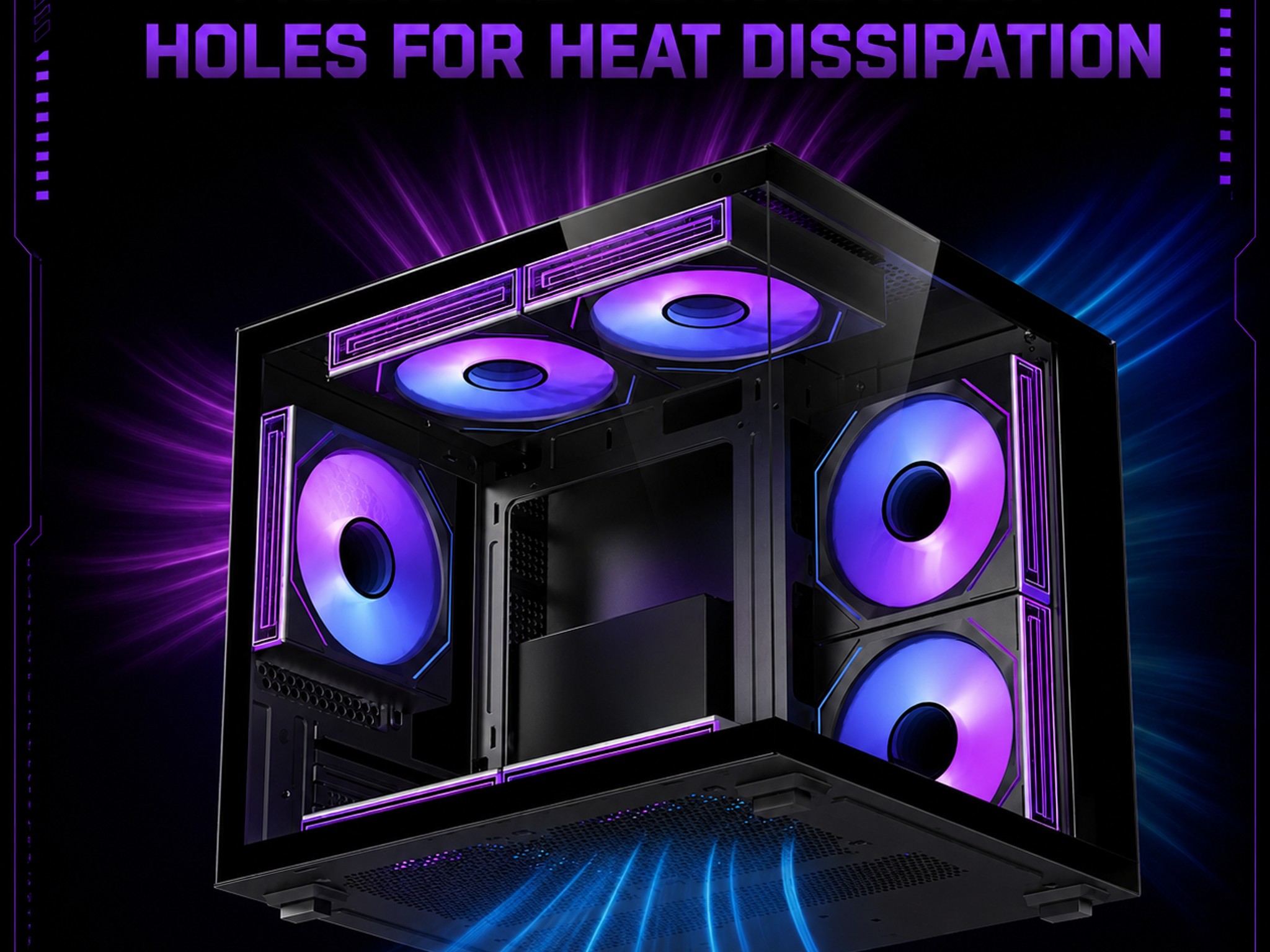 LOVINGCOOL ARGB GAMING PC MATX CASE – PANORAMIC TEMPERED GLASS w/ 3 FANS