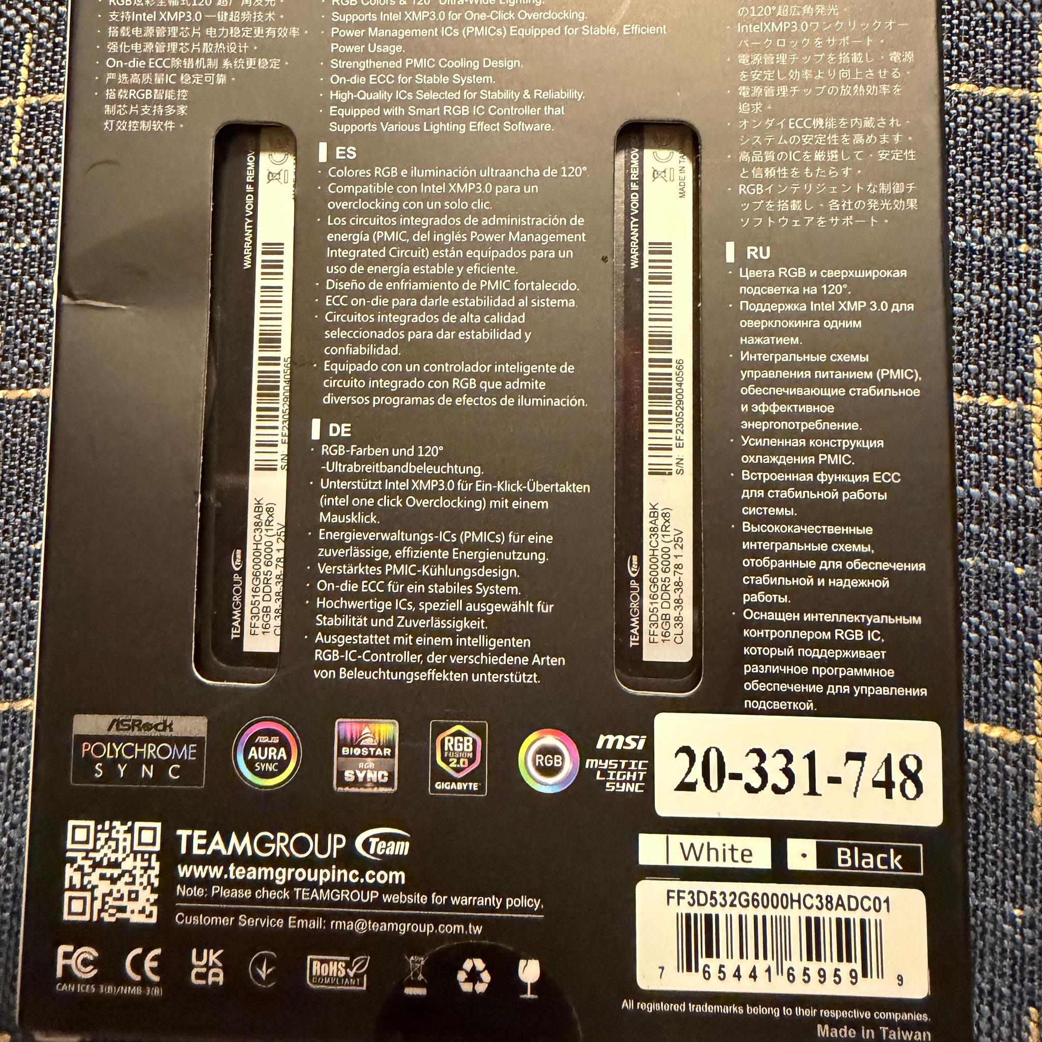 TEAMGROUP T-Force Delta RGB DDR5 32GB DDR5-6000 (2x16GB)
