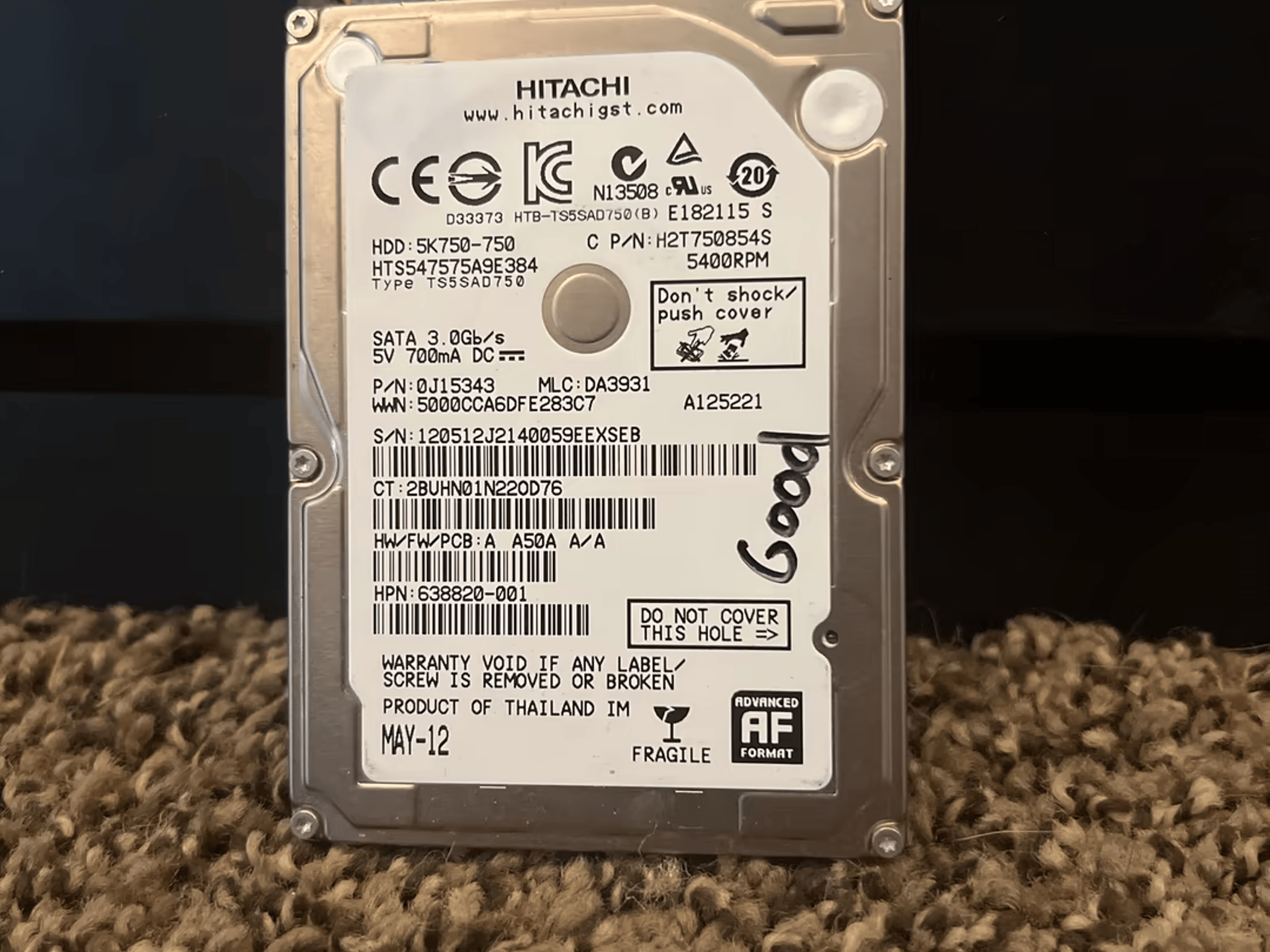 Hitachi 750GB 2.5” Hard Drive