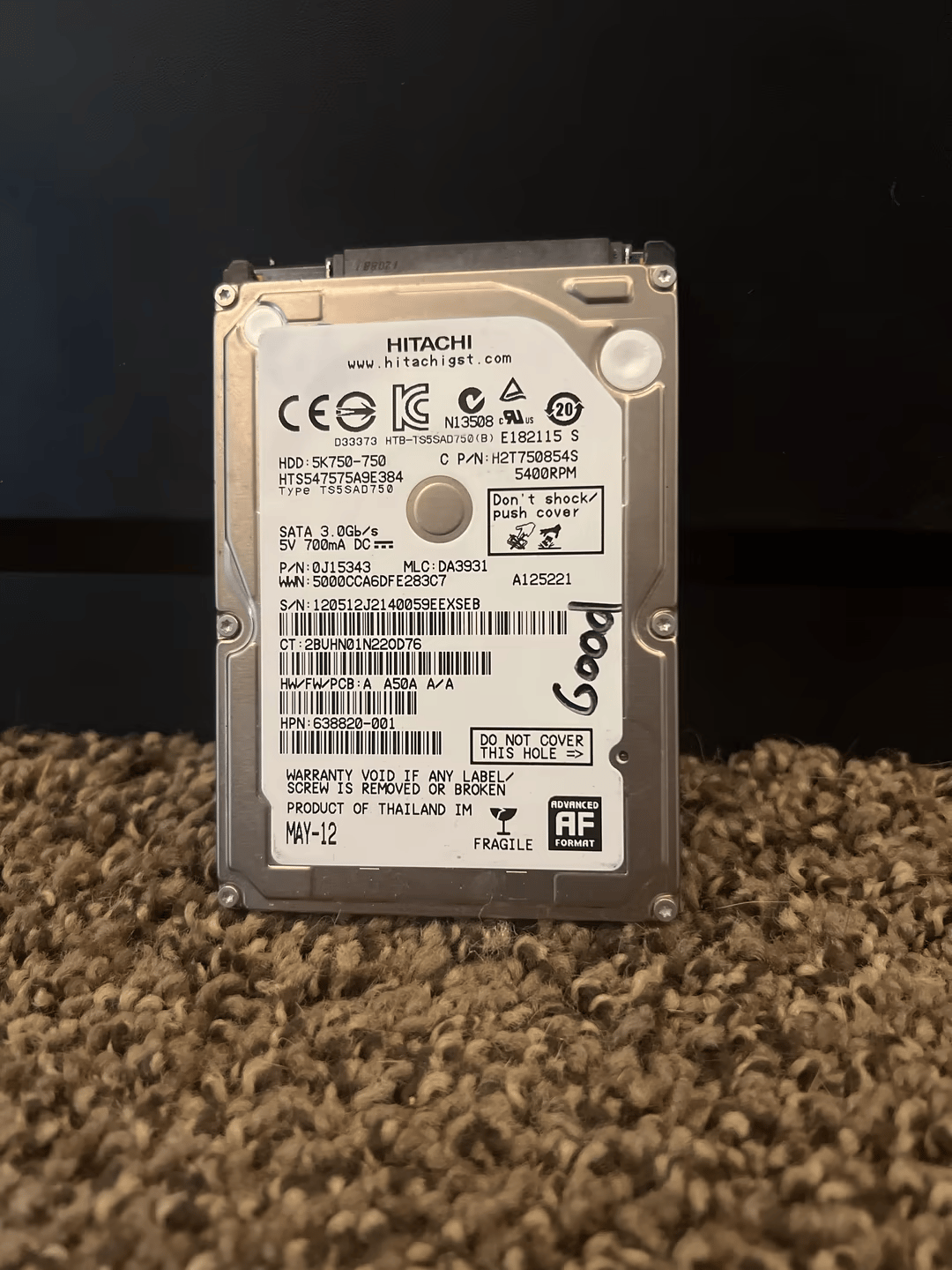 Hitachi 750GB 2.5” Hard Drive