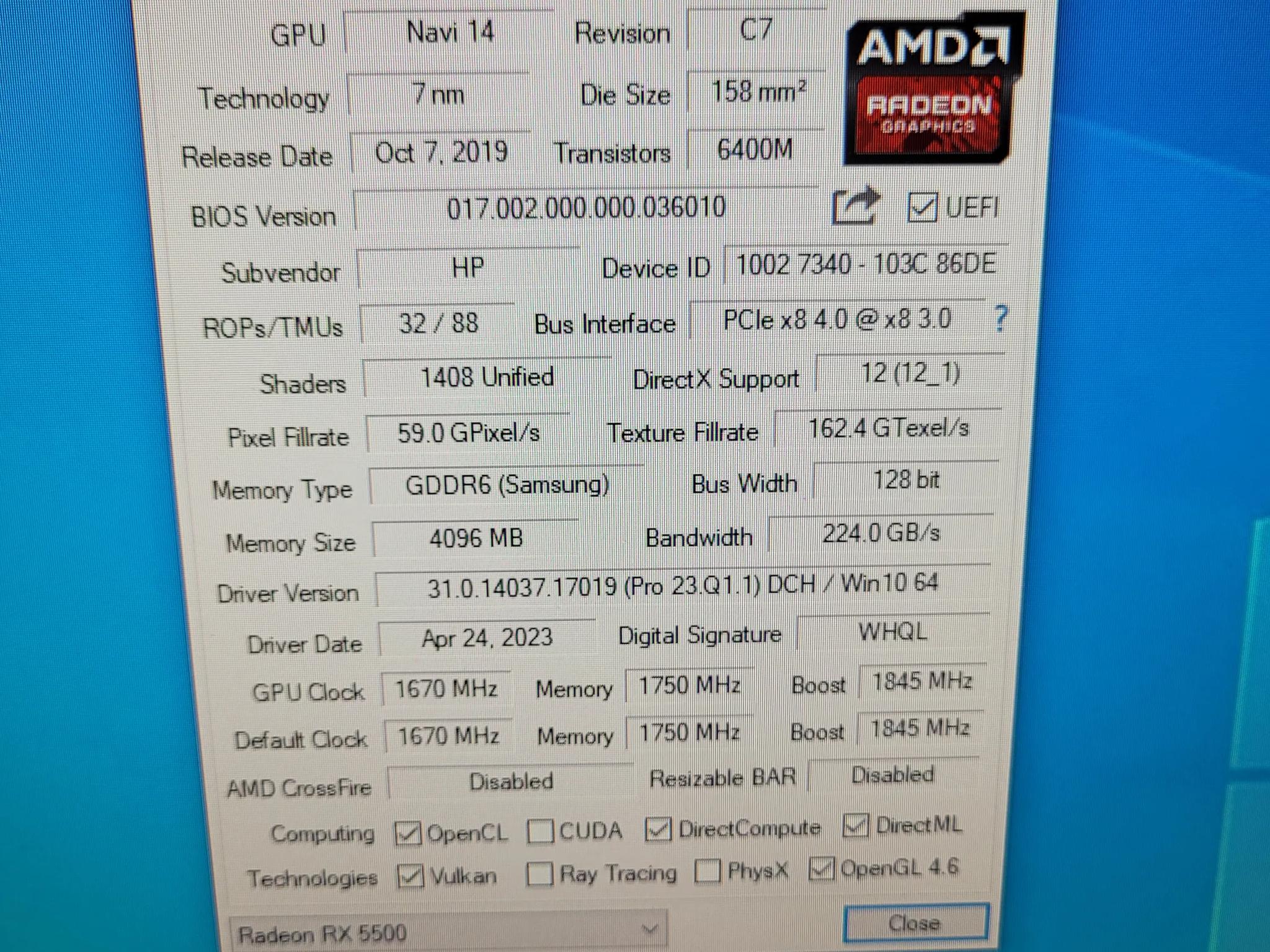 AMD Radeon RX 5500 4gb