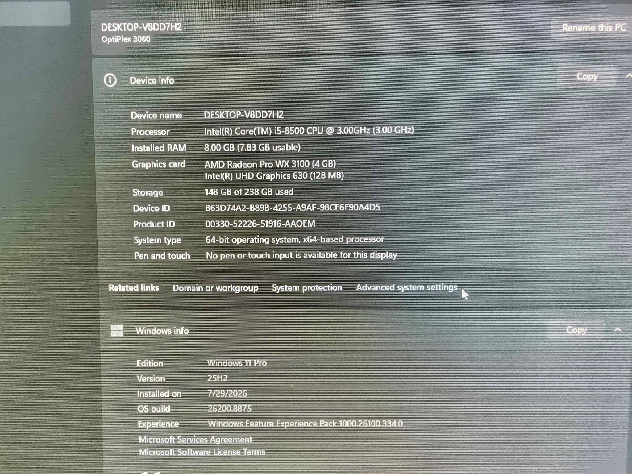 Workstation/CAD Optiplex 3060 SFF | Radeon Pro WX3100 | i5-8500 | 8GB DDR4 | 256GB SSD |