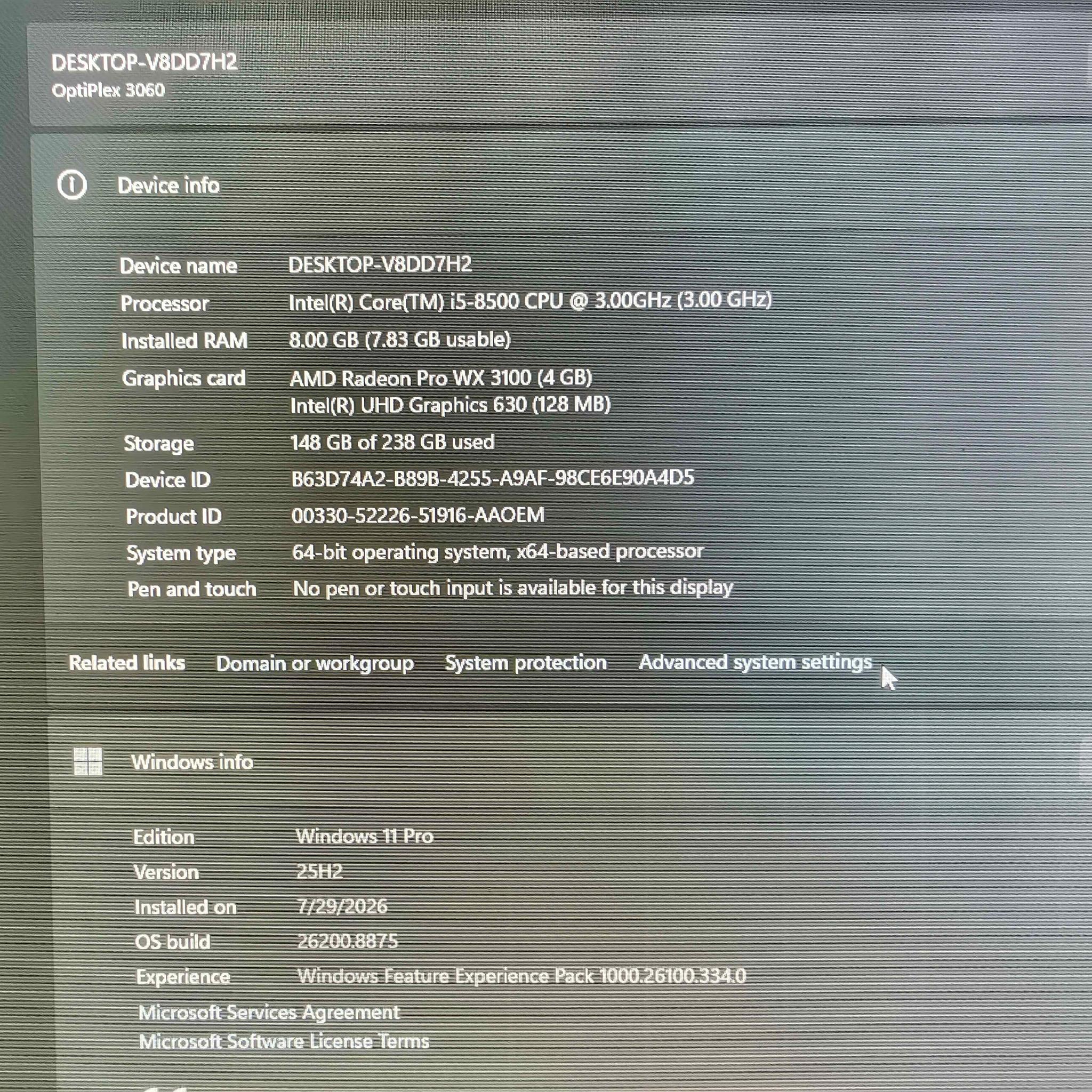 Workstation/CAD Optiplex 3060 SFF | Radeon Pro WX3100 | i5-8500 | 8GB DDR4 | 256GB SSD |