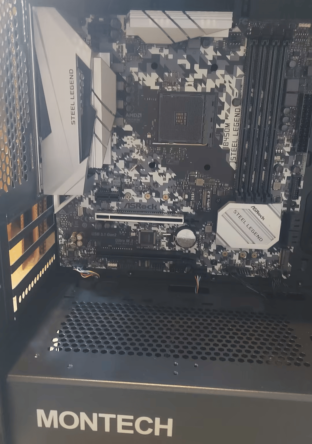 Gaming Motherboard and Case, ASROCK b450m Steel Legend, Montech Air 100