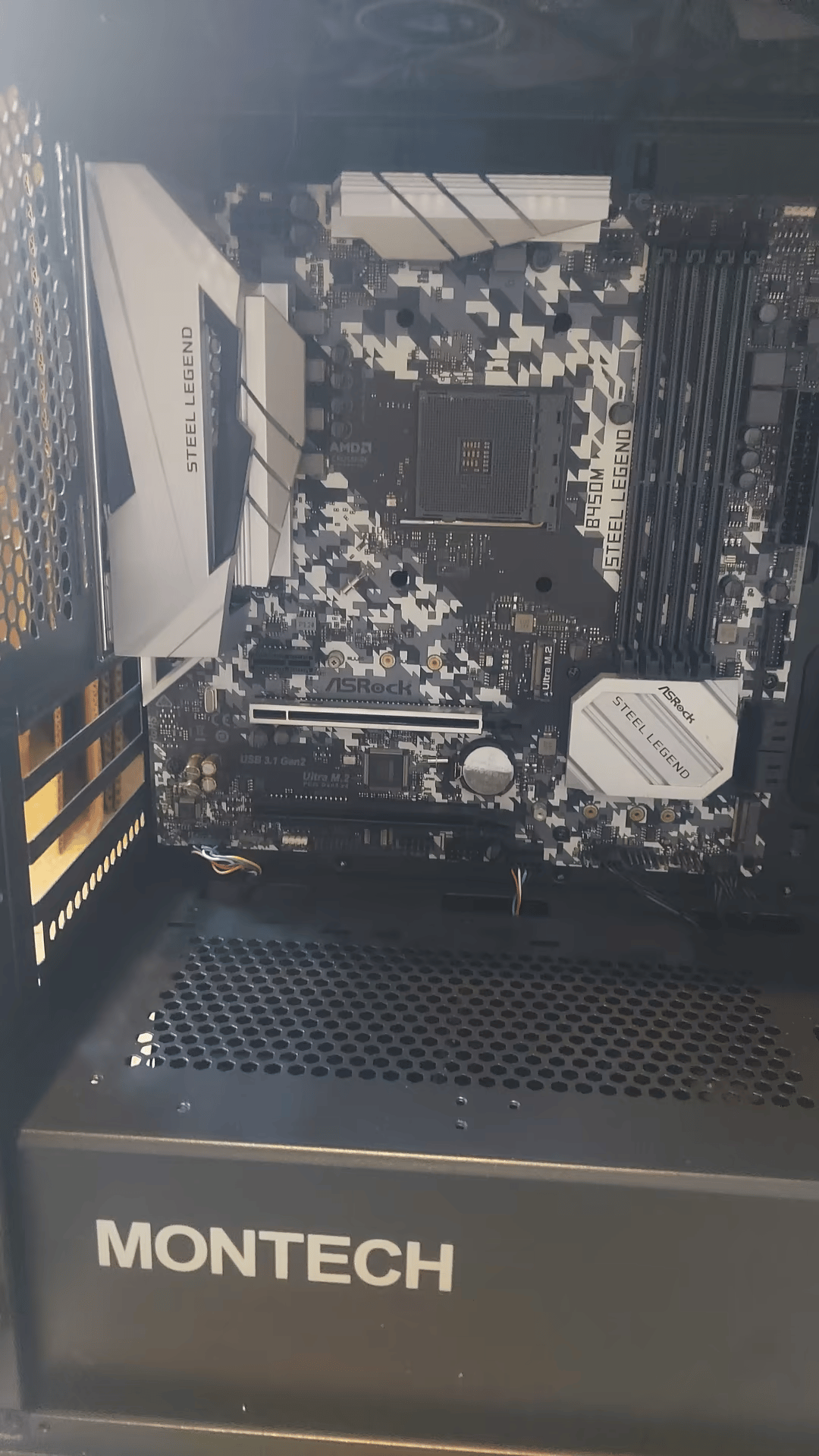 Gaming Motherboard and Case, ASROCK b450m Steel Legend, Montech Air 100