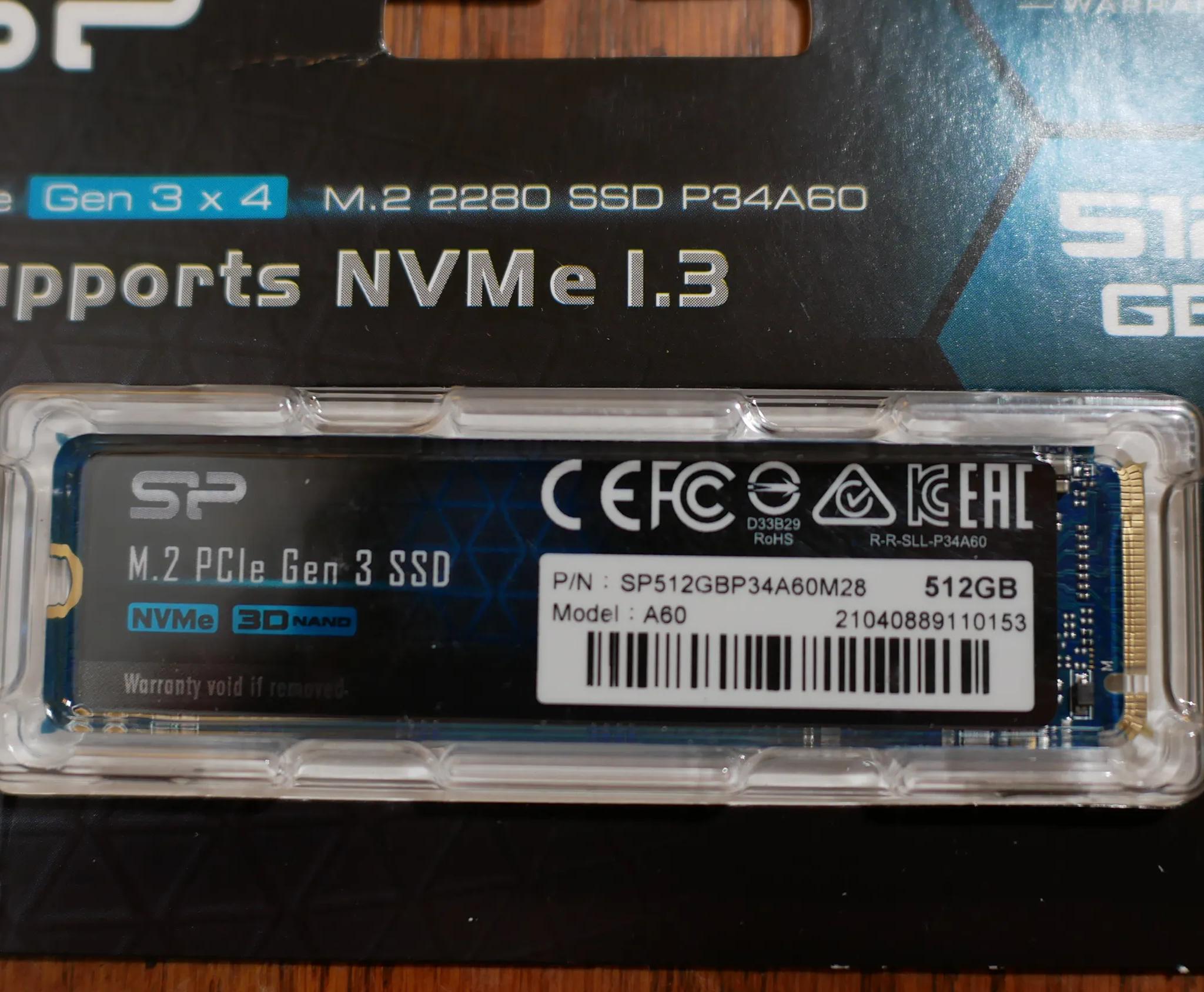 Silicon Power 512GB NVMe M.2 PCIe Gen3x4 2280 SSD SP512GBP34A60M28