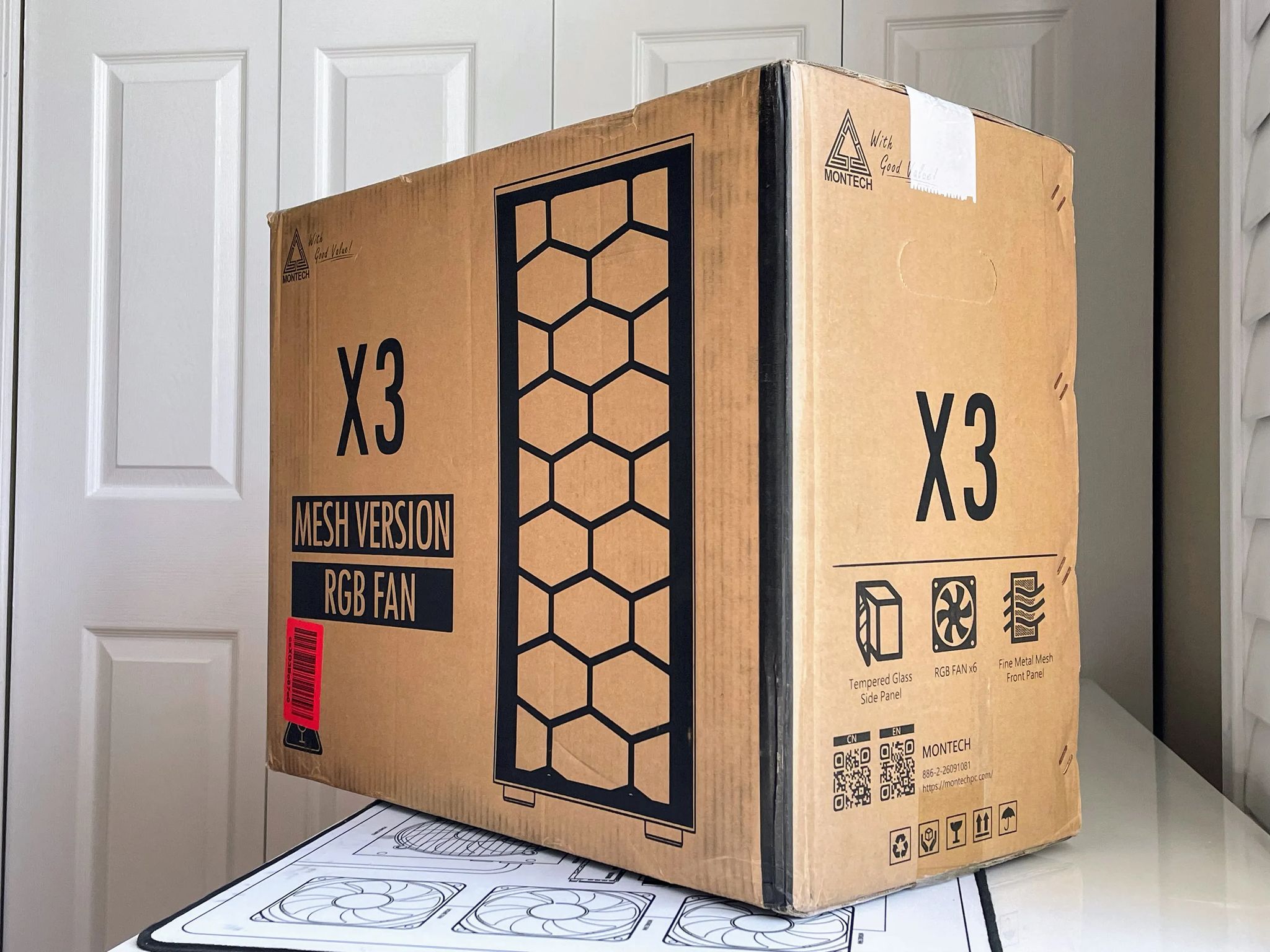 BNIB Montech X3 Mesh Tempered Glass Mid-Tower ATX PC Case - White w/ 6x Preinstalled 120mm RGB Fans