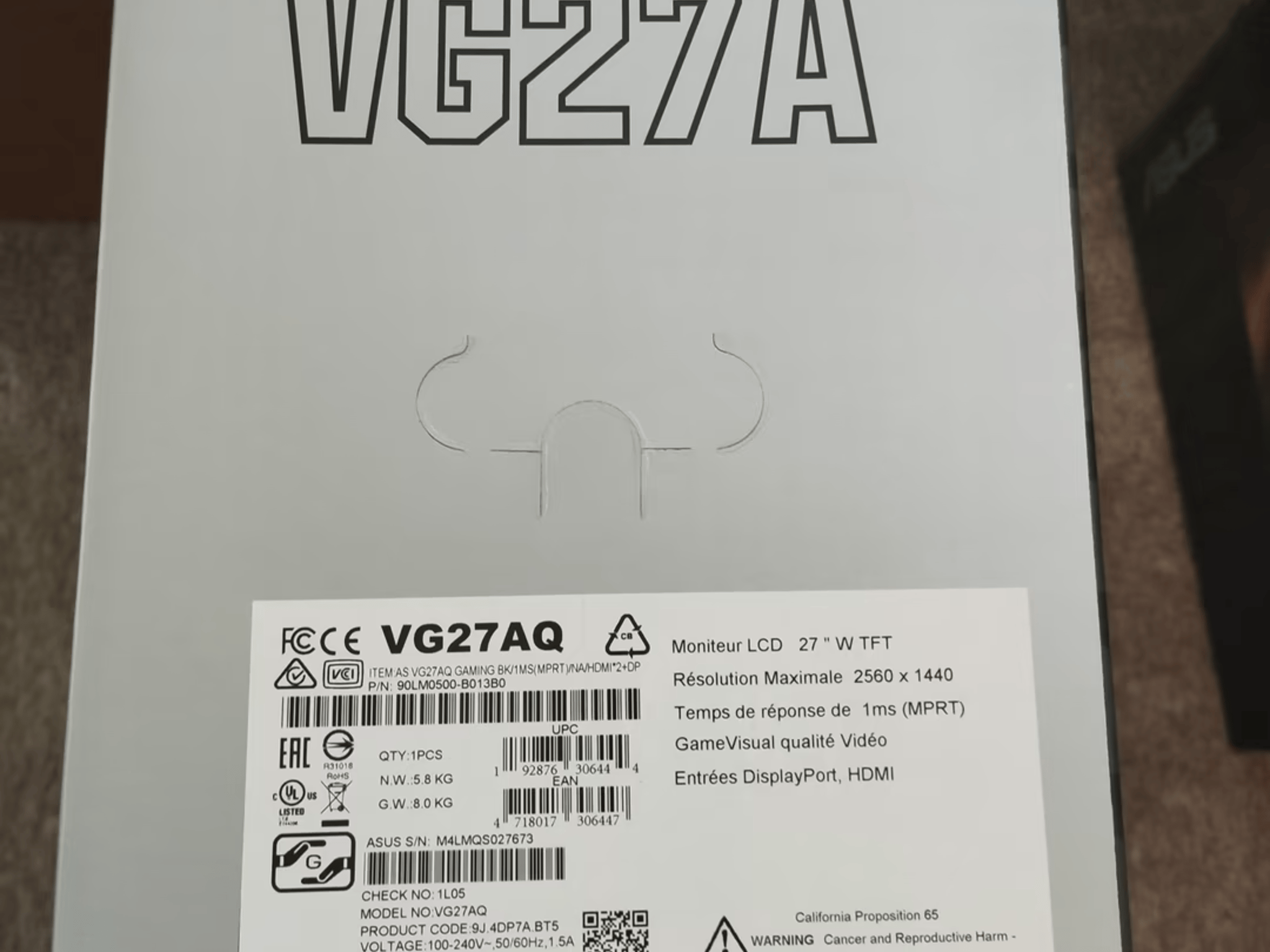 Asus VG27AQ 27" 1440p 165hz HDR10 G-Sync Compatible Monitor