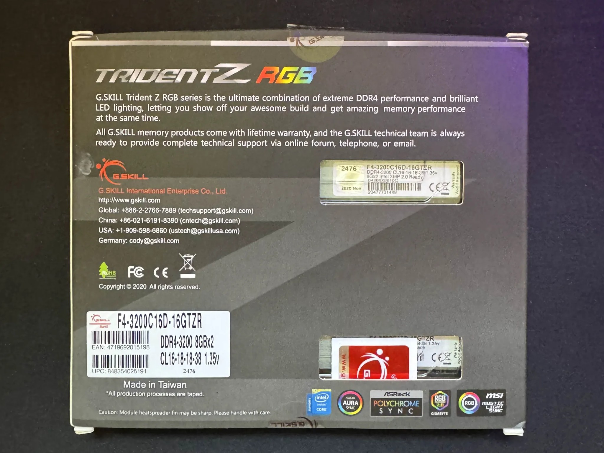 G.SKILL Trident Z RGB Series (XMP) DDR4 RAM 16GB (2x8GB)