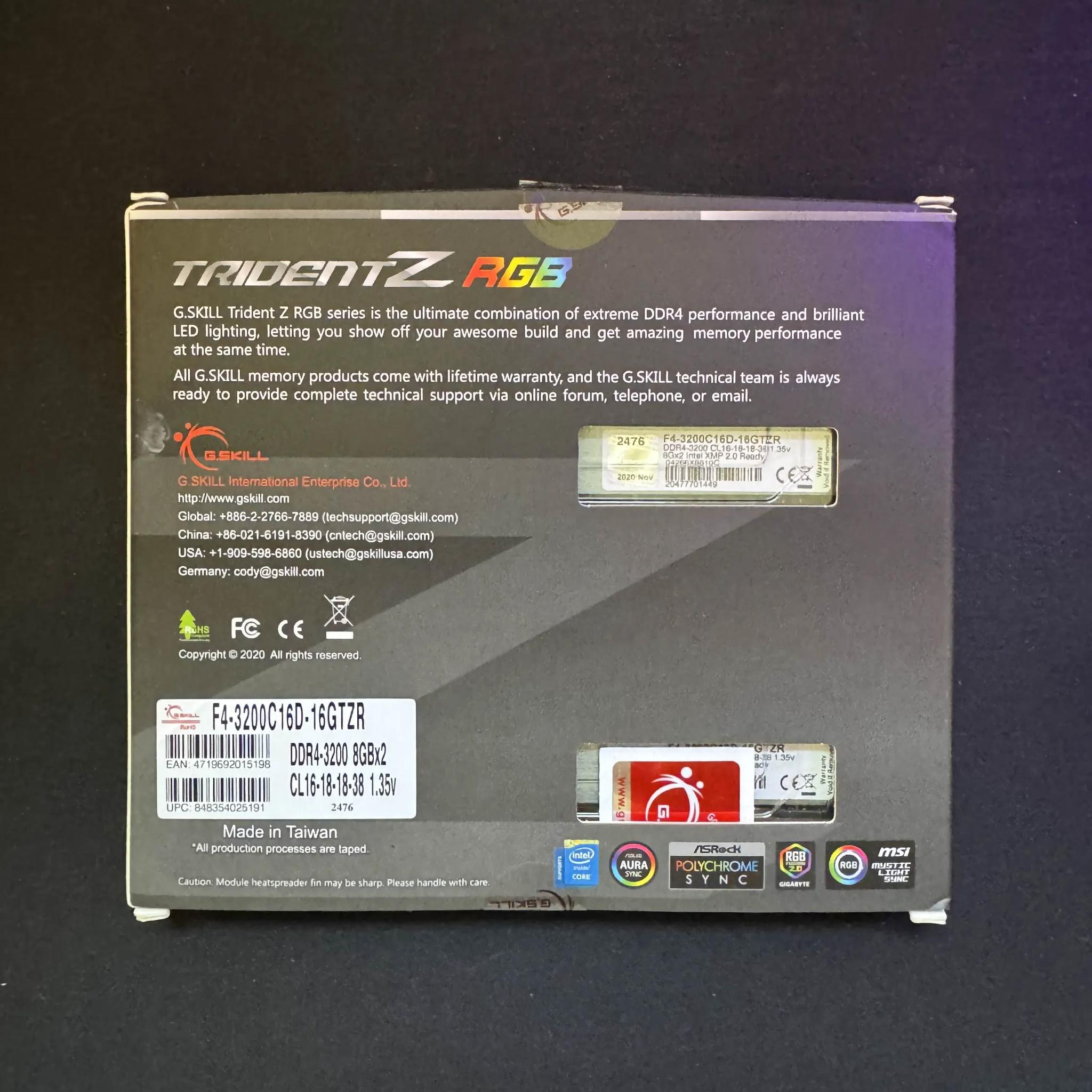 G.SKILL Trident Z RGB Series (XMP) DDR4 RAM 16GB (2x8GB)