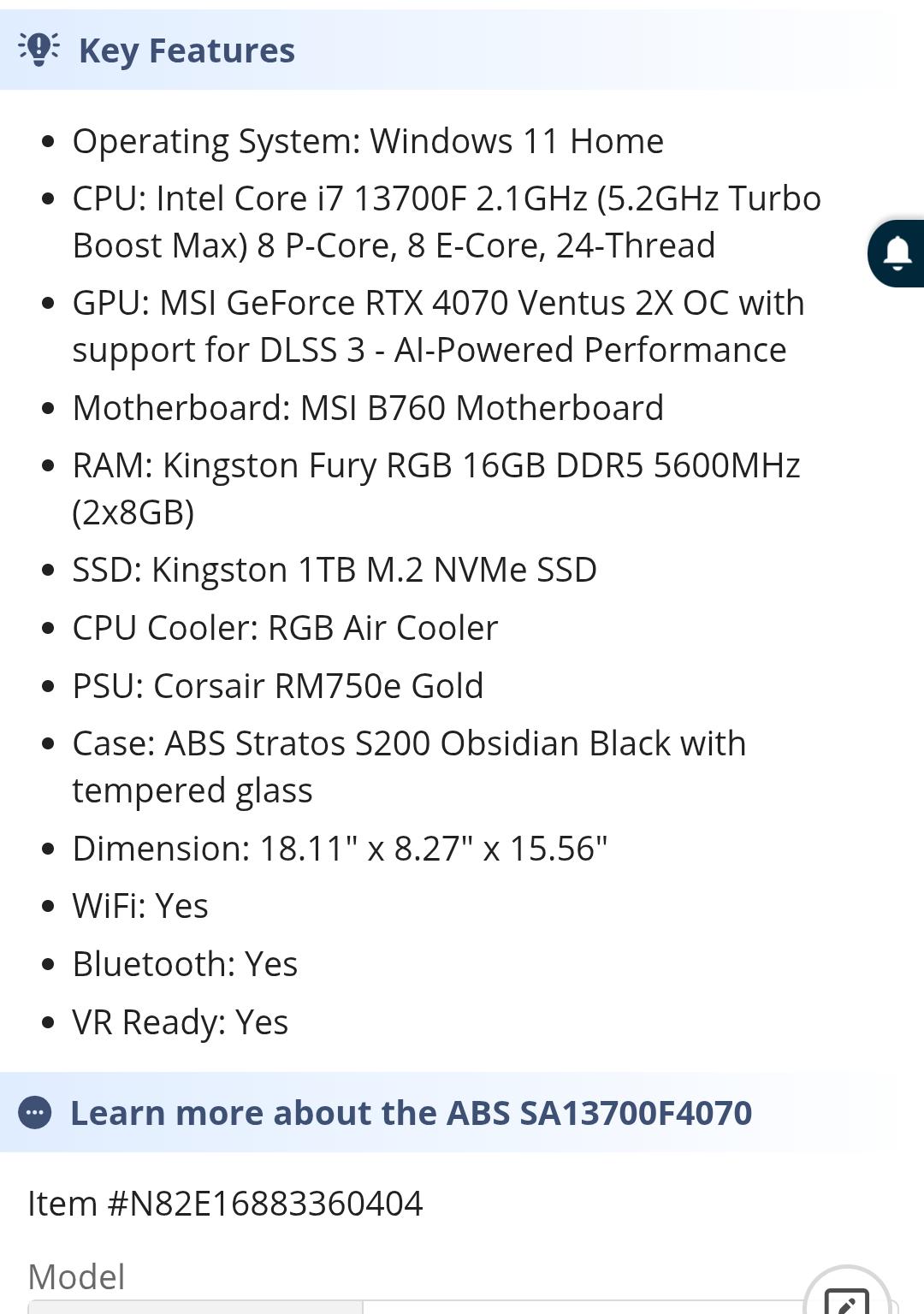 ABS Stratos Aqua Gaming PC – Windows 11 Home - Intel i7 13700F – GeForce RTX 4070