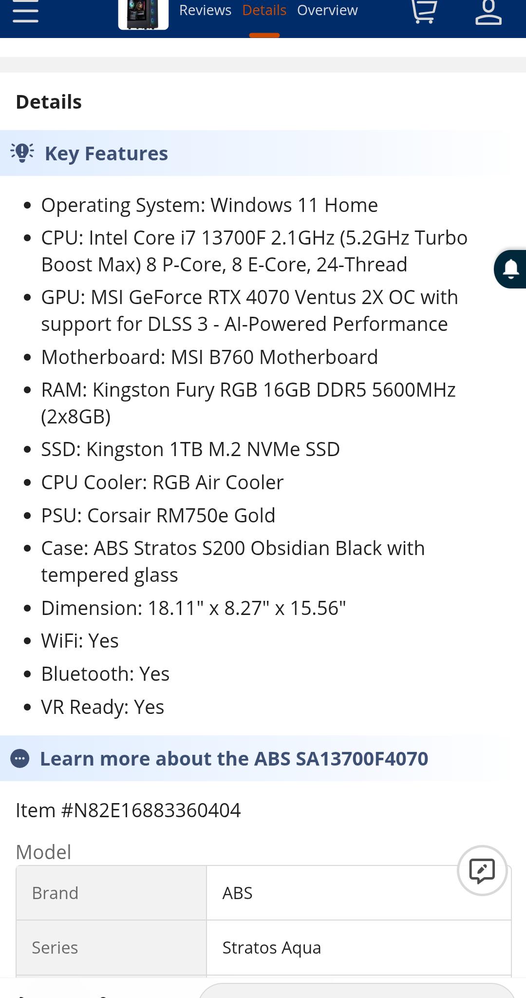 ABS Stratos Aqua Gaming PC – Windows 11 Home - Intel i7 13700F – GeForce RTX 4070
