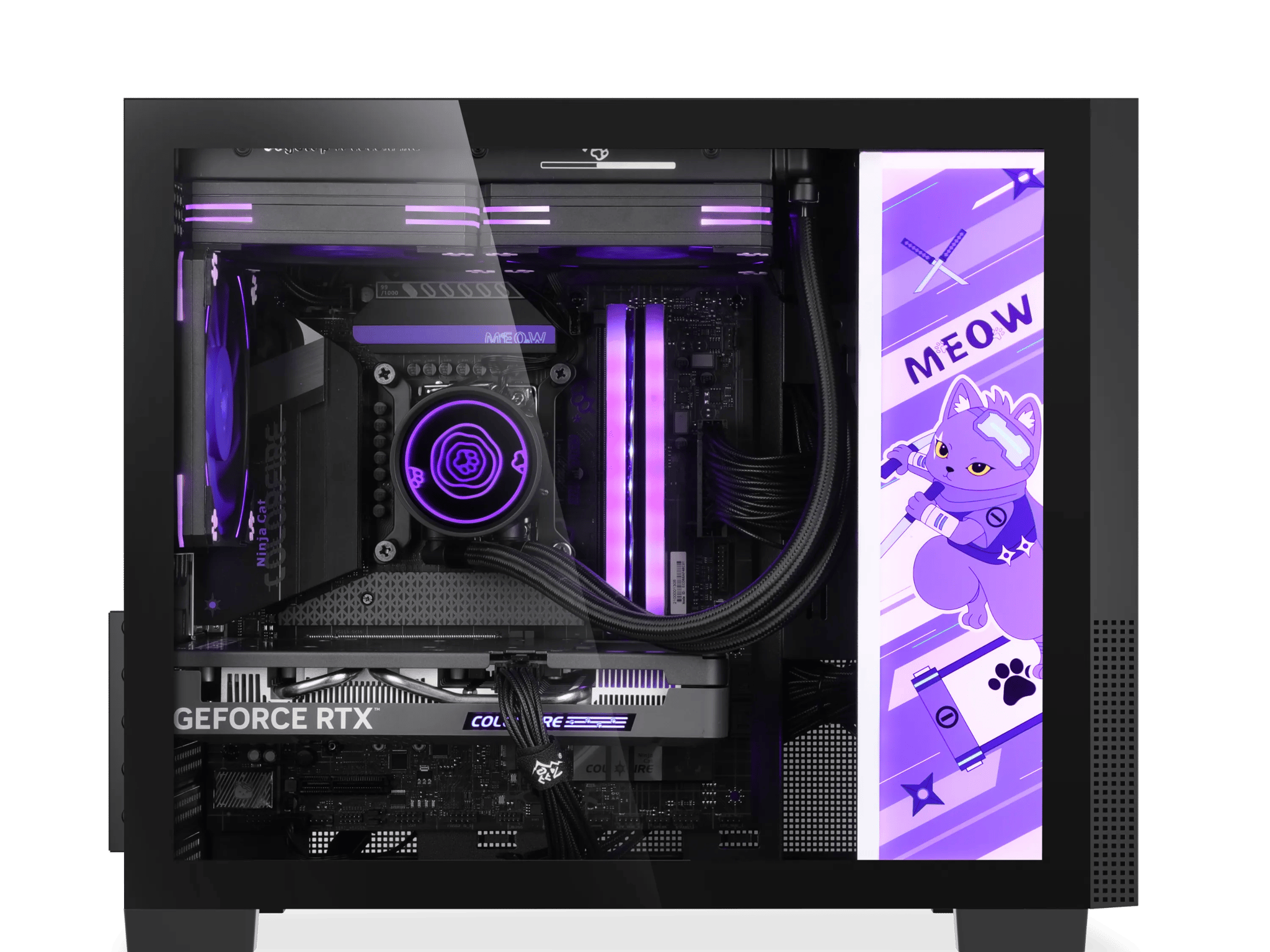 🐾  Memphis-S Meow Ninja Ultimate Combo | Case + 3 RGB Meow Fans + Lightning Panel + Mouse Pad |