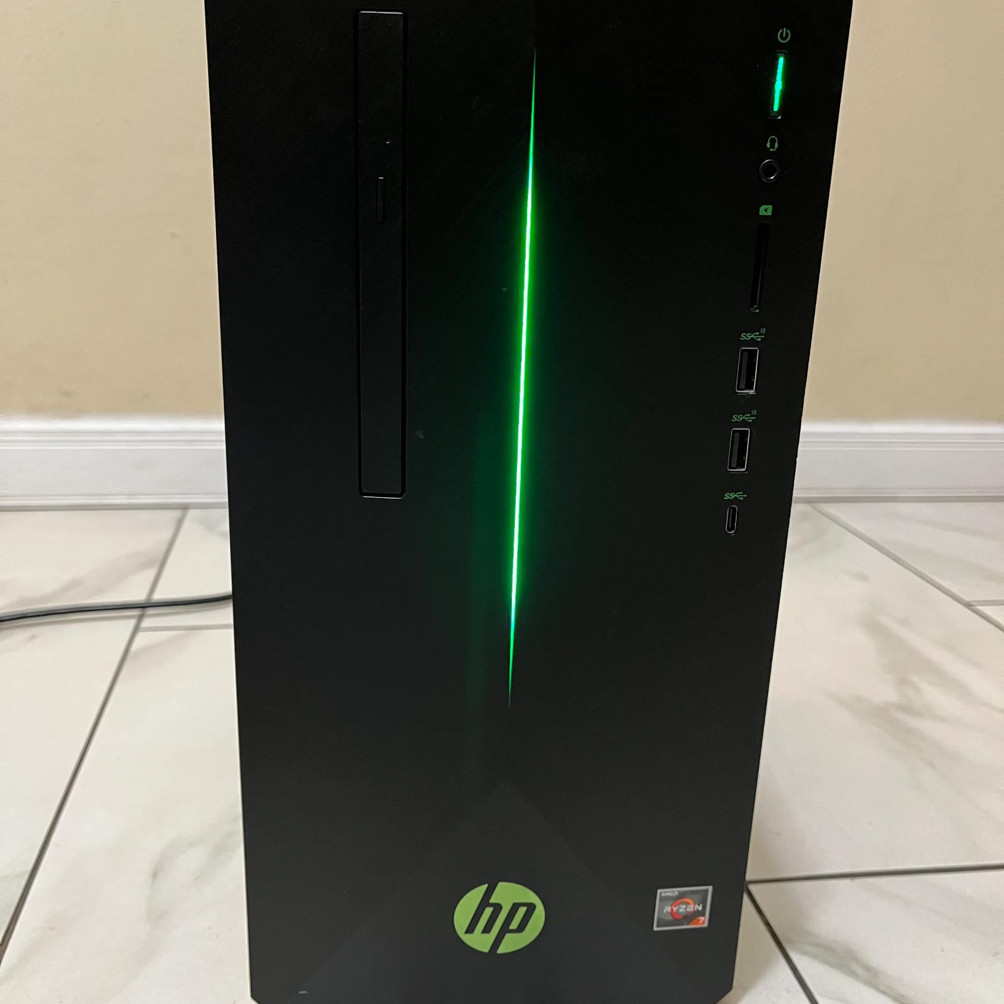 HP Gaming PC Desktop, AMD Ryzen 7 1700 8 Core RX 570 4GB, 16GB DDR4 RAM, 128GB SSD + 1TB HDD & Wi-Fi