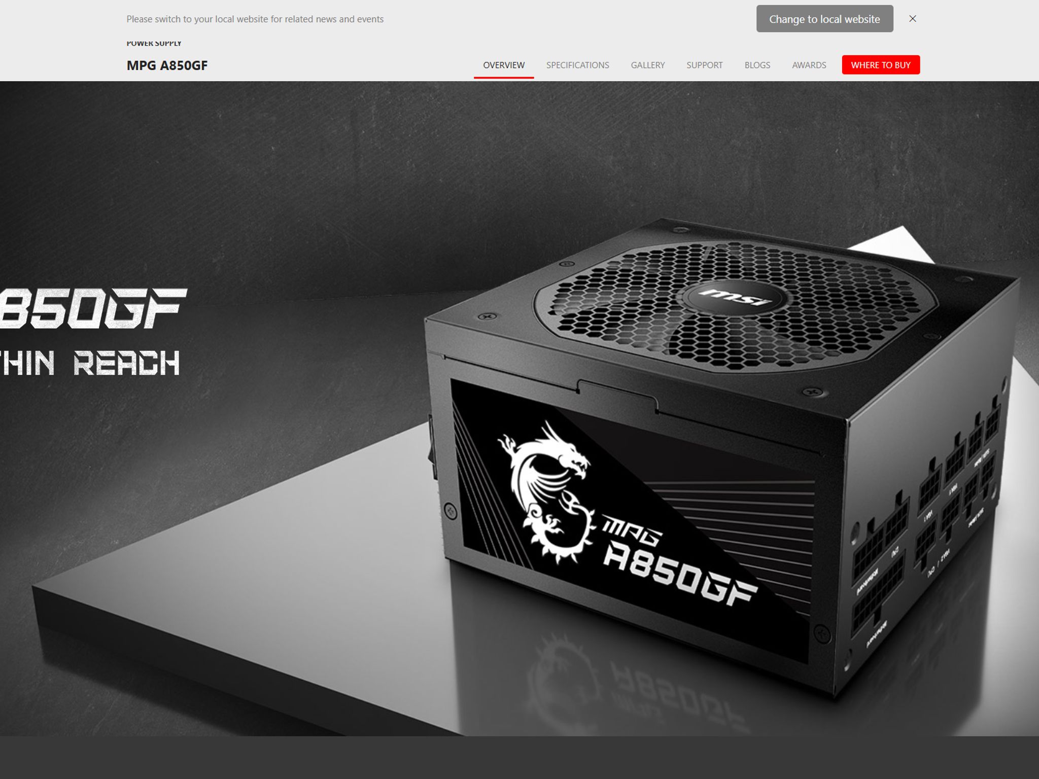 MSI MPG A850GF Power Supply