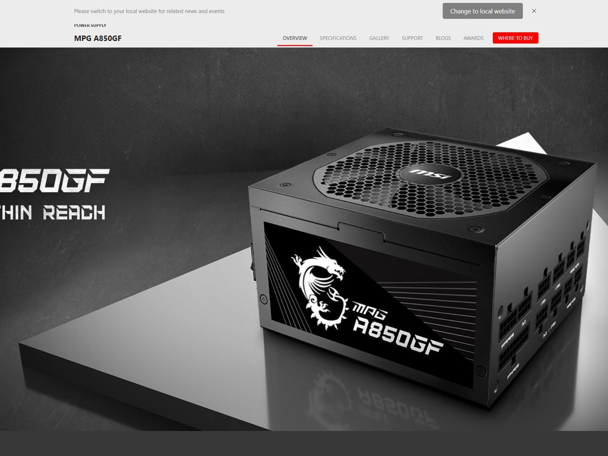 MSI MPG A850GF Power Supply