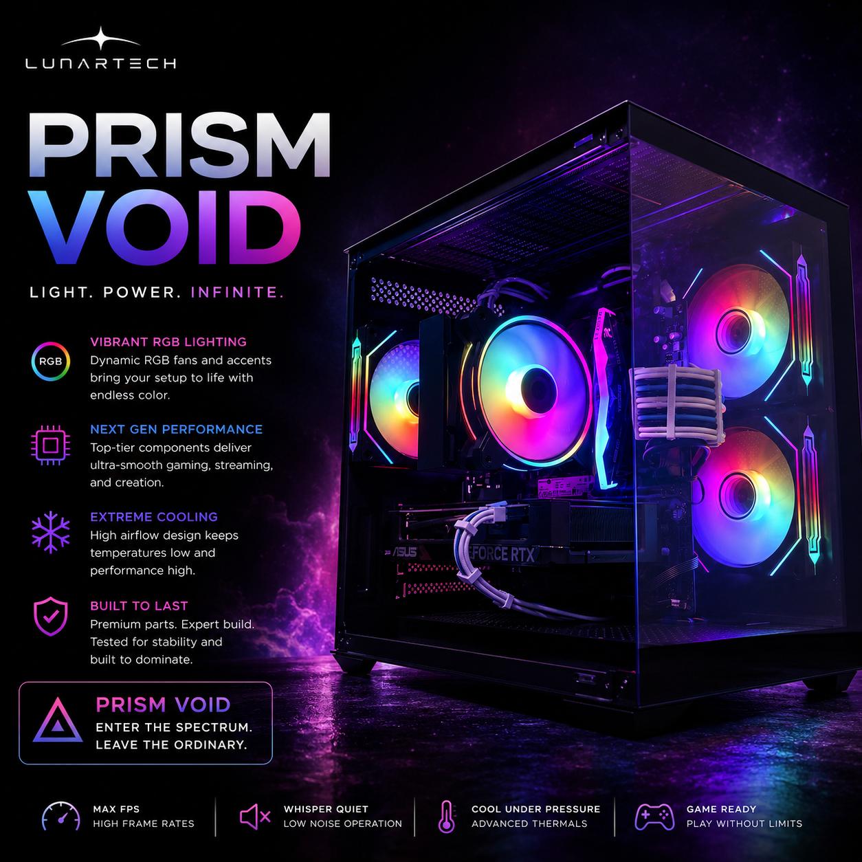 ⚫️"Prism Void"⚫️| 1080/1440p Gaming | Ryzen 7 9700X | RTX 4060 Ti | 16B DDR5 | 1tb Storage