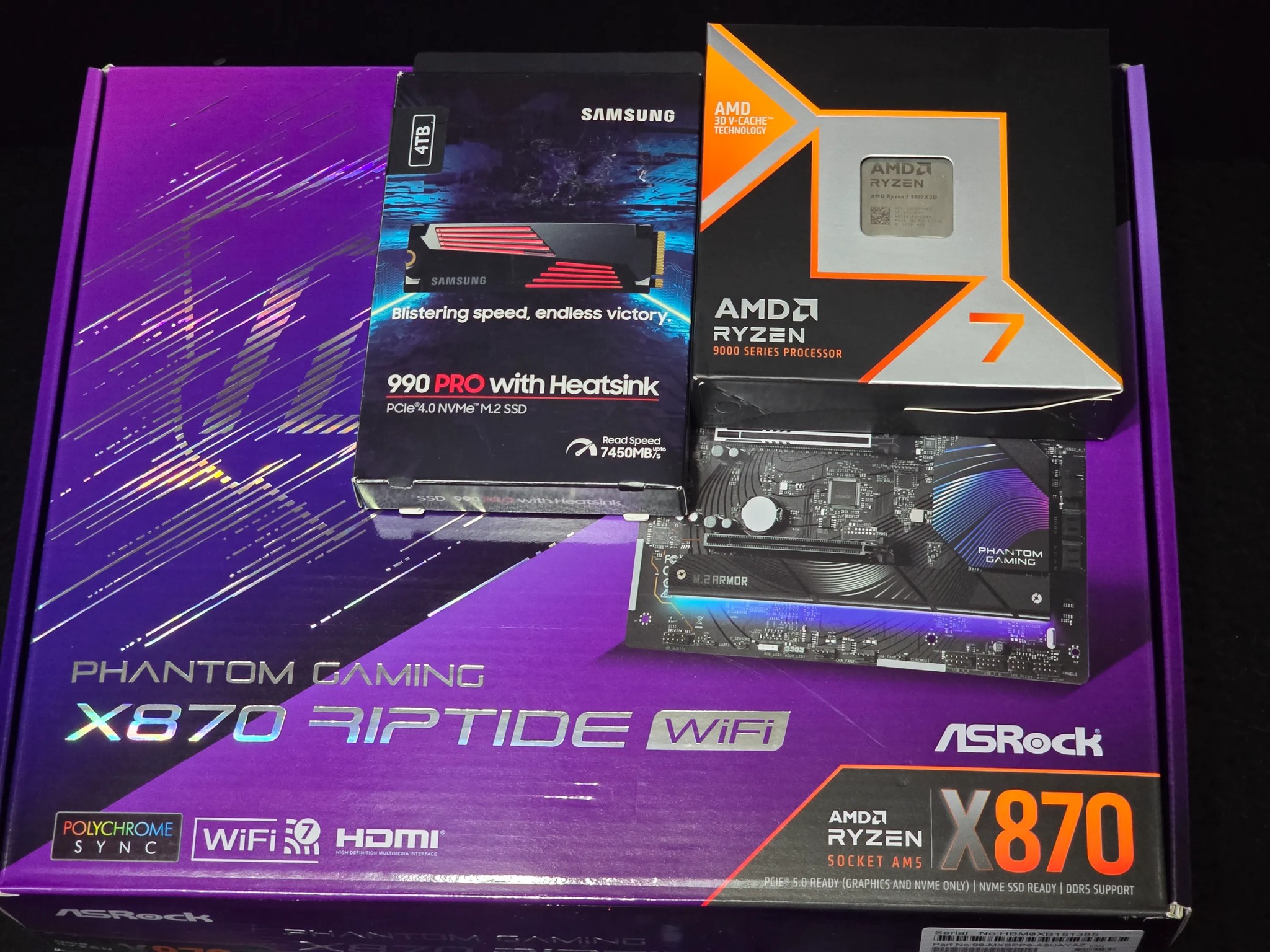 ASRock x870 Riptide, 9800x3D, 4TB 990 Pro Bundle