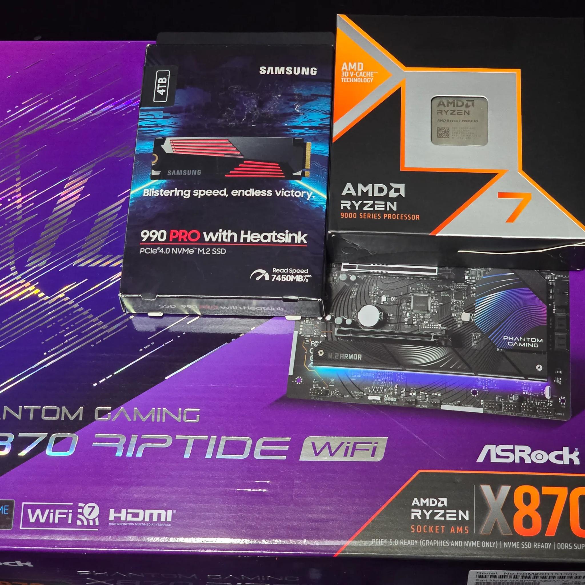 ASRock x870 Riptide, 9800x3D, 4TB 990 Pro Bundle