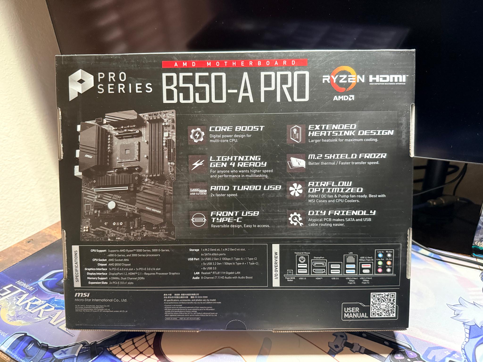 MSI B550-a Pro Socket AM4 AMD B550 PCIe 4.0 SATAIII USB3.2 Gen2 ATX Motherboard