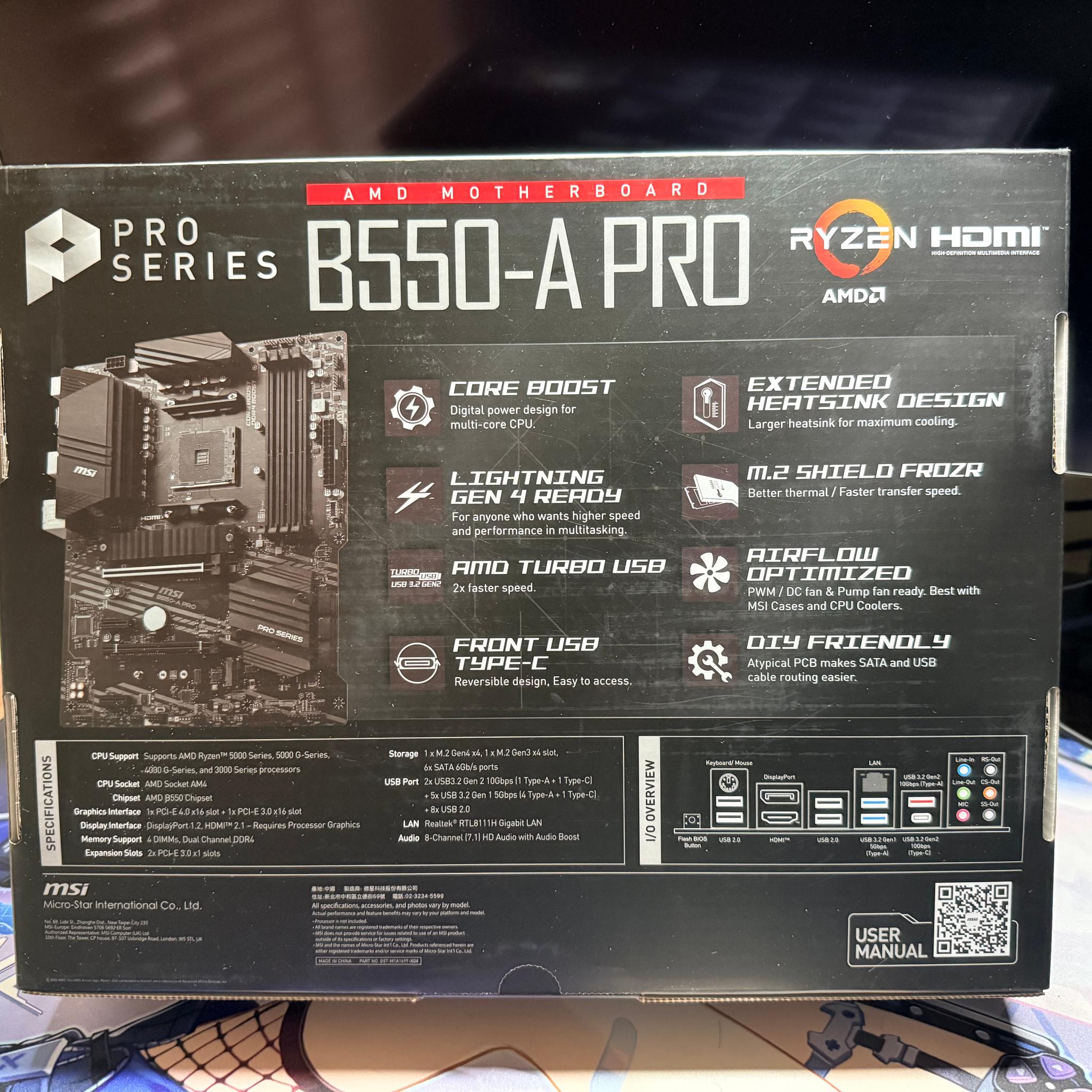 MSI B550-a Pro Socket AM4 AMD B550 PCIe 4.0 SATAIII USB3.2 Gen2 ATX Motherboard