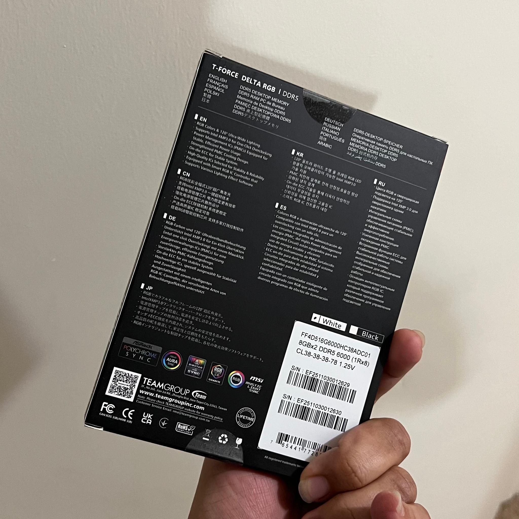 DDR5 Memory (RAM) | 16 GB | 6000 MHz | Teamgroup T-Force Delta RGB | New in Box