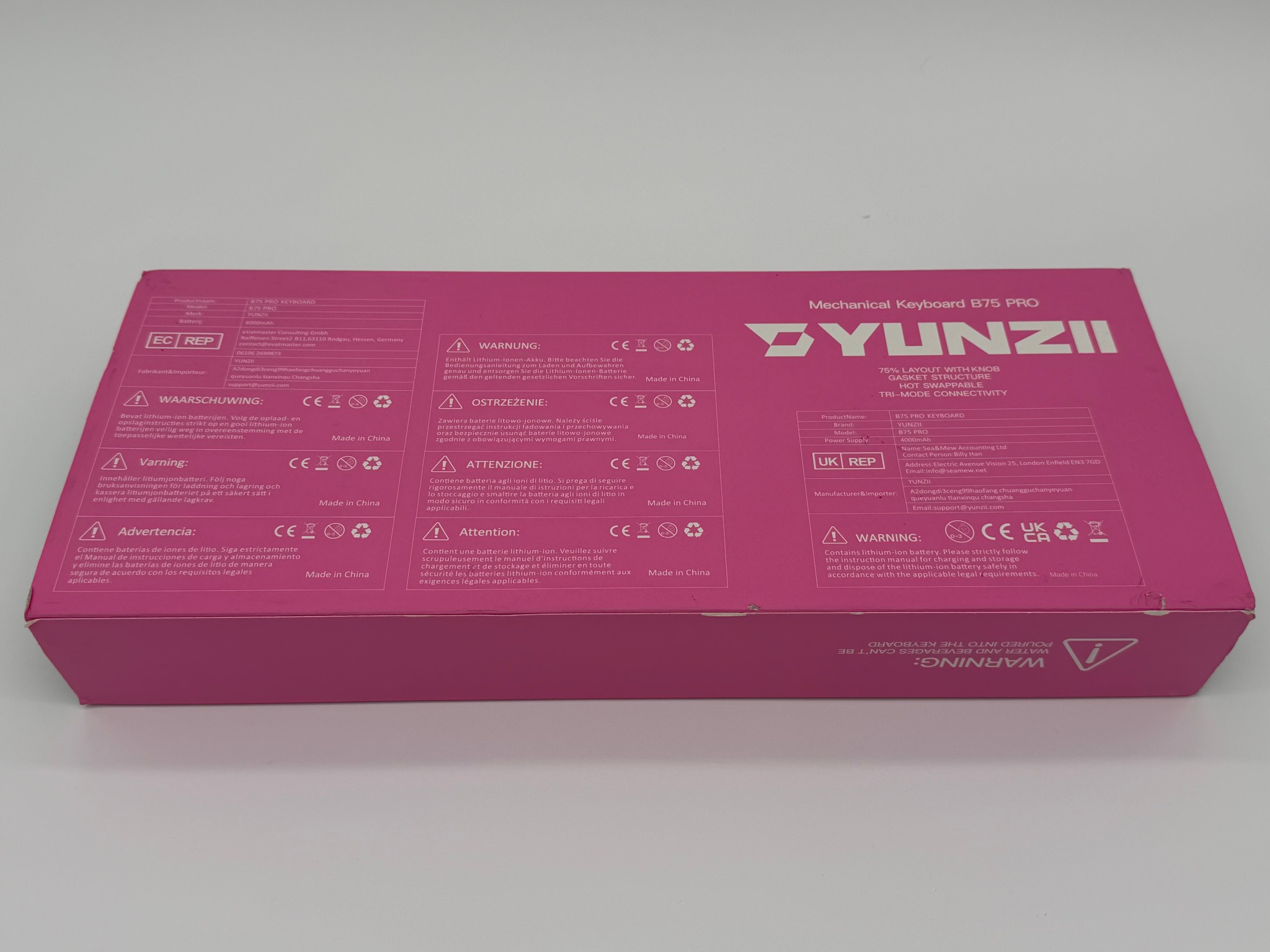 YUNZII B75 PRO Wireless Mechanical Keyboard,75% Layout with Knob,Hot Swap Gasket