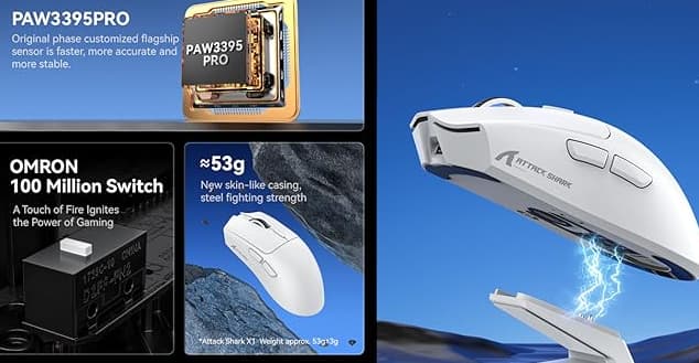 ATTACK SHARK X1 Wireless Gaming Mouse with RGB Charging Dock