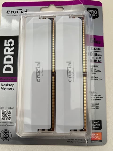 64 GB DDR5 Crucial Ram-White Color