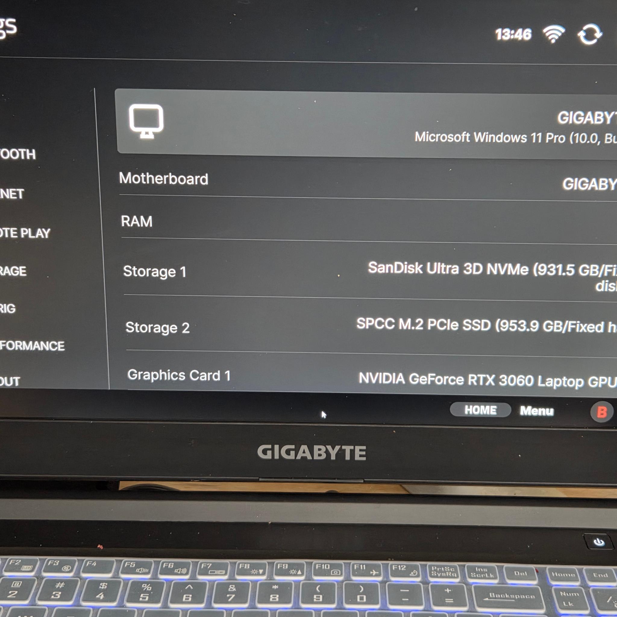 Gigabyte G5 KC gaming laptop 32GB DDR4 / 2 TB NVME SSD