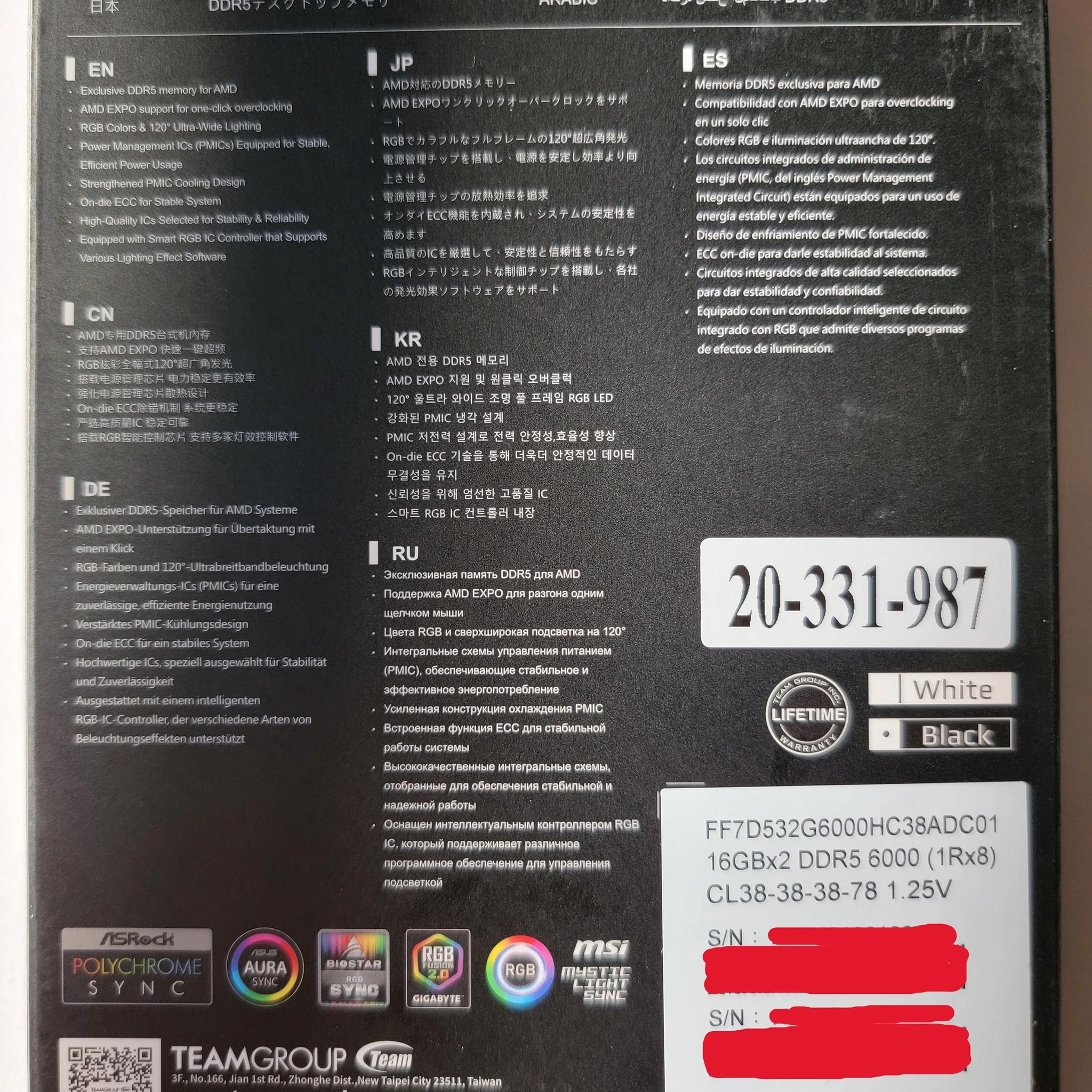 Team T-Force Delta AMD EXPO RGB 32GB (2 x 16GB) DDR5 6000Mhz CL38-38-38-78 Brand New