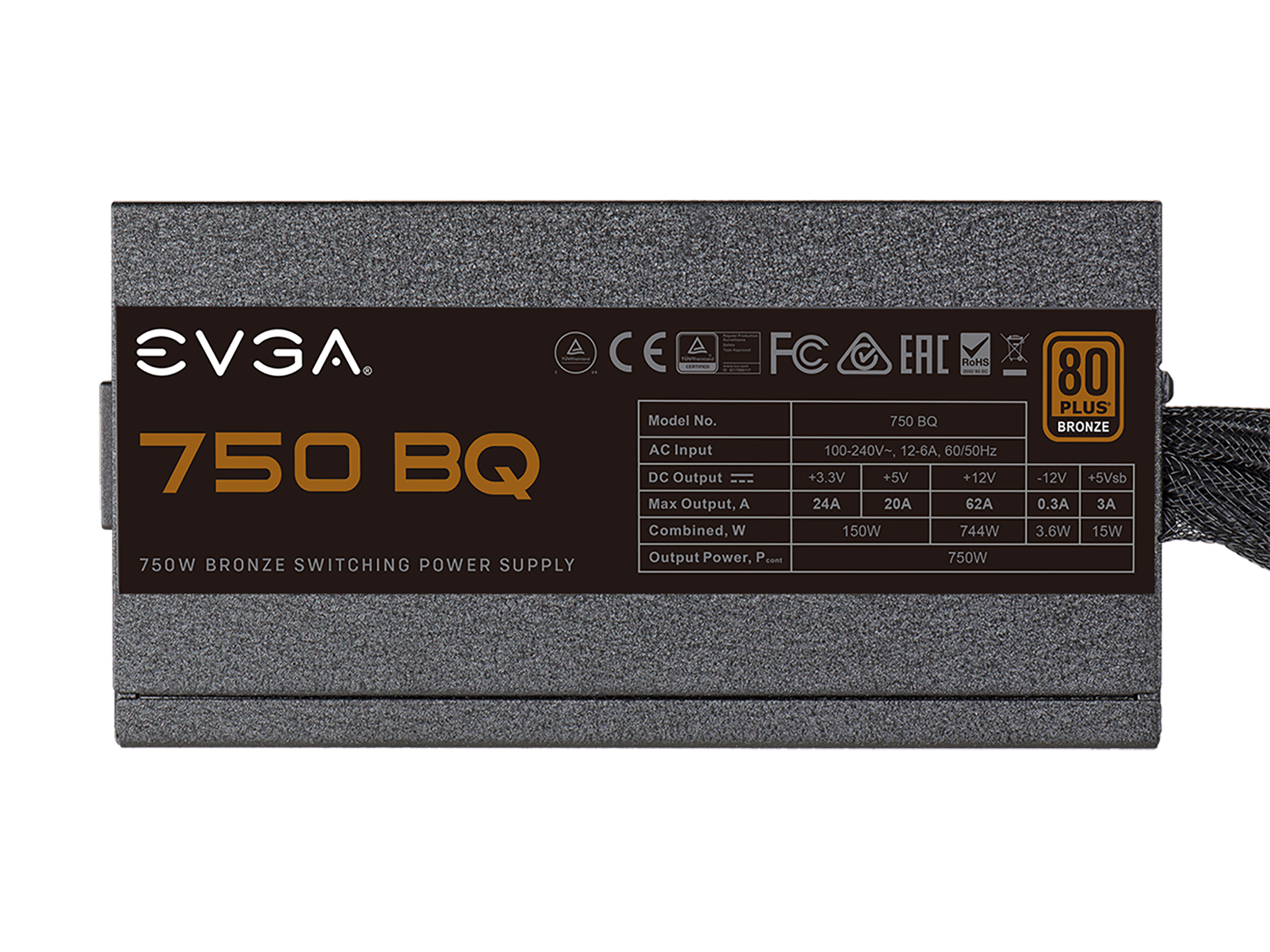 EVGA 750 BQ, 80+ BRONZE 750W, Semi Modular Power Supply