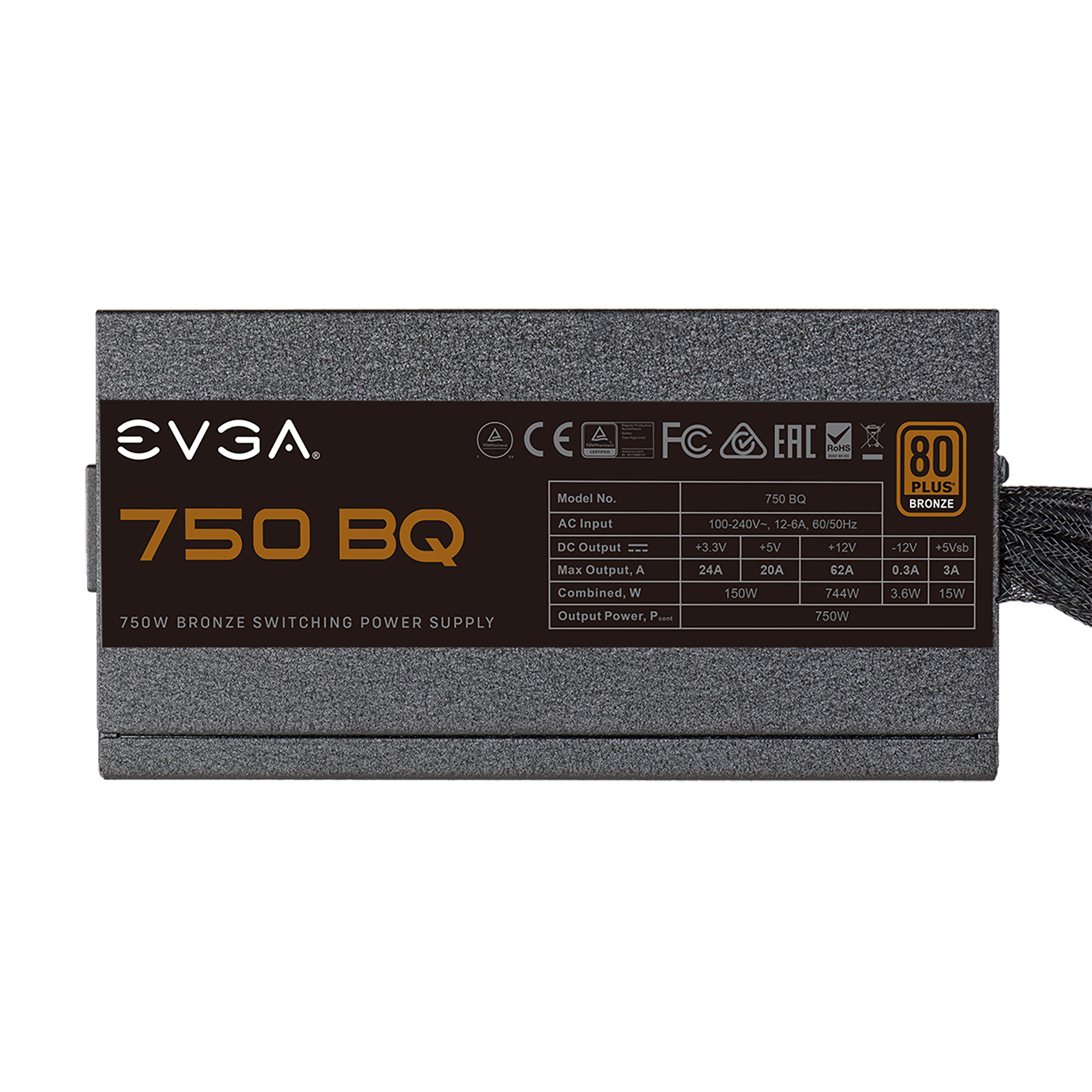 EVGA 750 BQ, 80+ BRONZE 750W, Semi Modular Power Supply