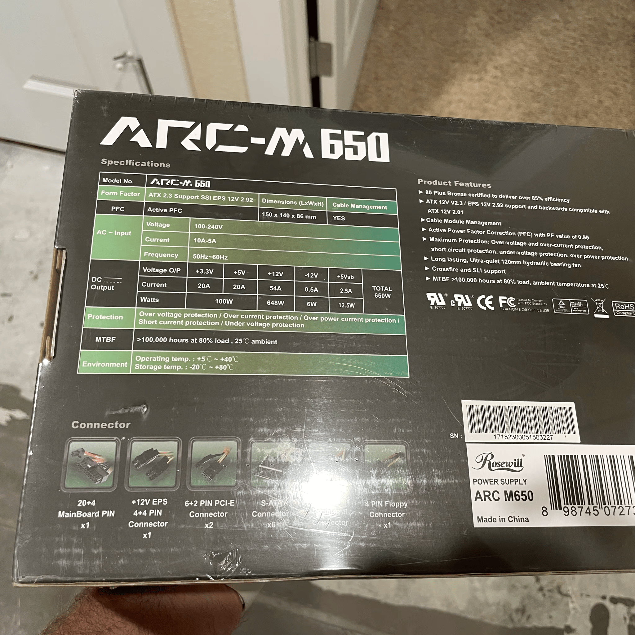Rosewill ARC-M 650 Power supply 80+ Bronze - never used, still in original packaging