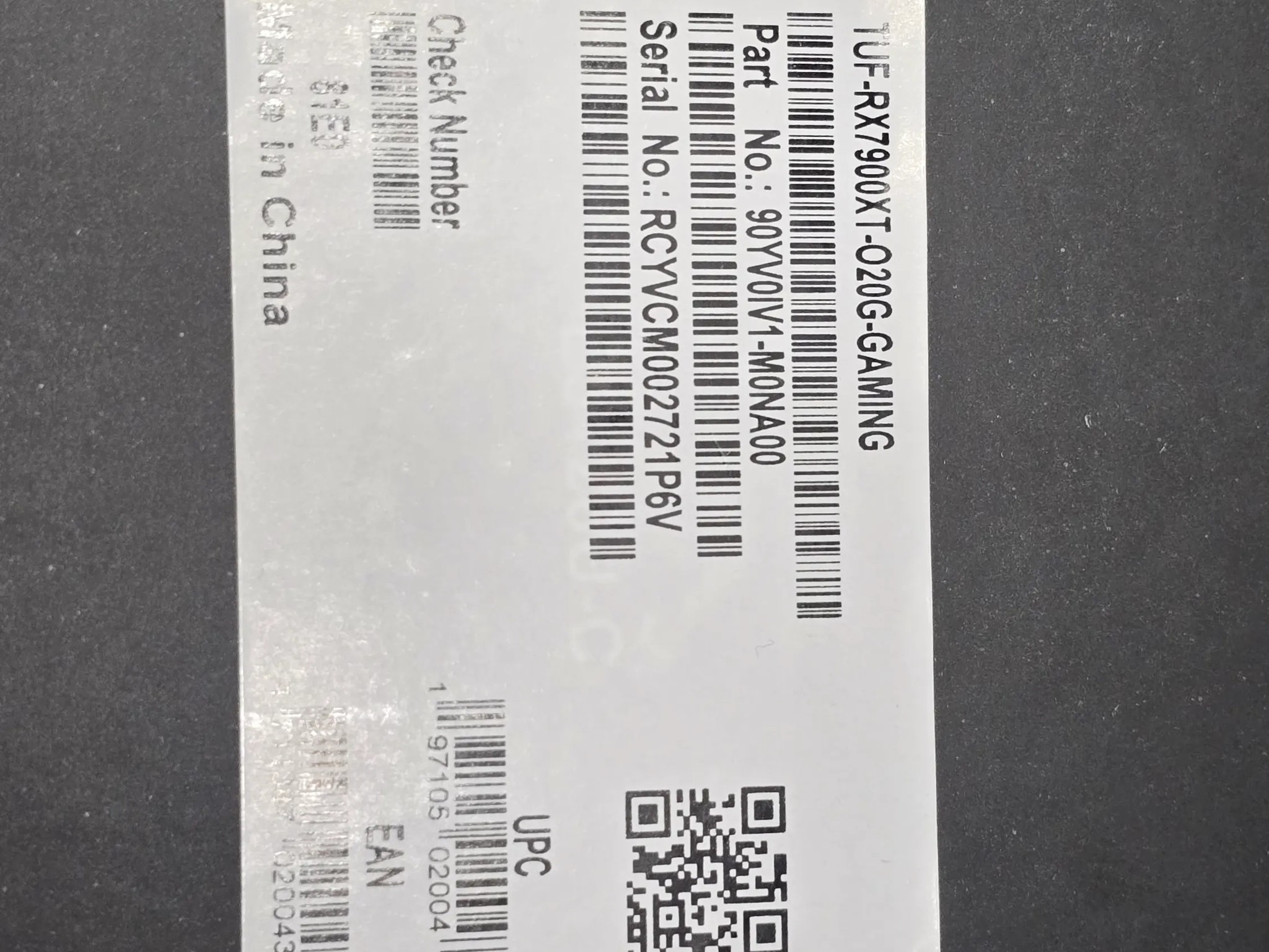 NEW ASUS TUF Gaming AMD Radeon RX 7900 XT OC 20GB (TUF-RX7900XT-O20G-GAMING)