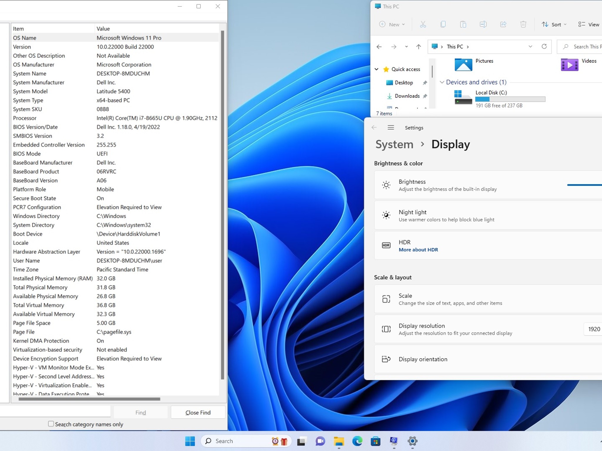 Dell 14" Latitude 5400 Intel i7-8665U 32GB Memory 256GB SSD Win11 Pro with USB-C Charger
