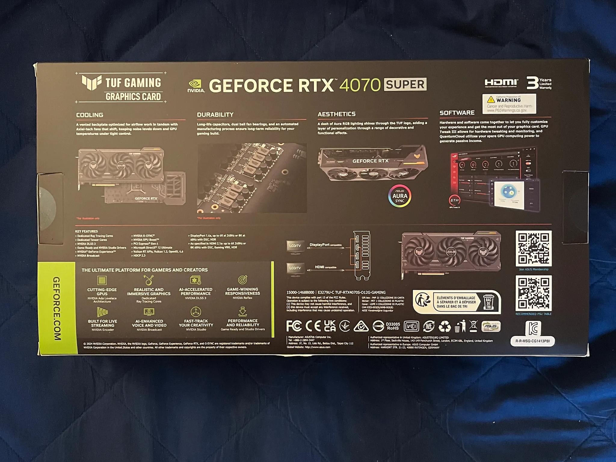 **NEW IN BOX** ASUS TUF GAMING RTX 4070 SUPER OC 12GB
