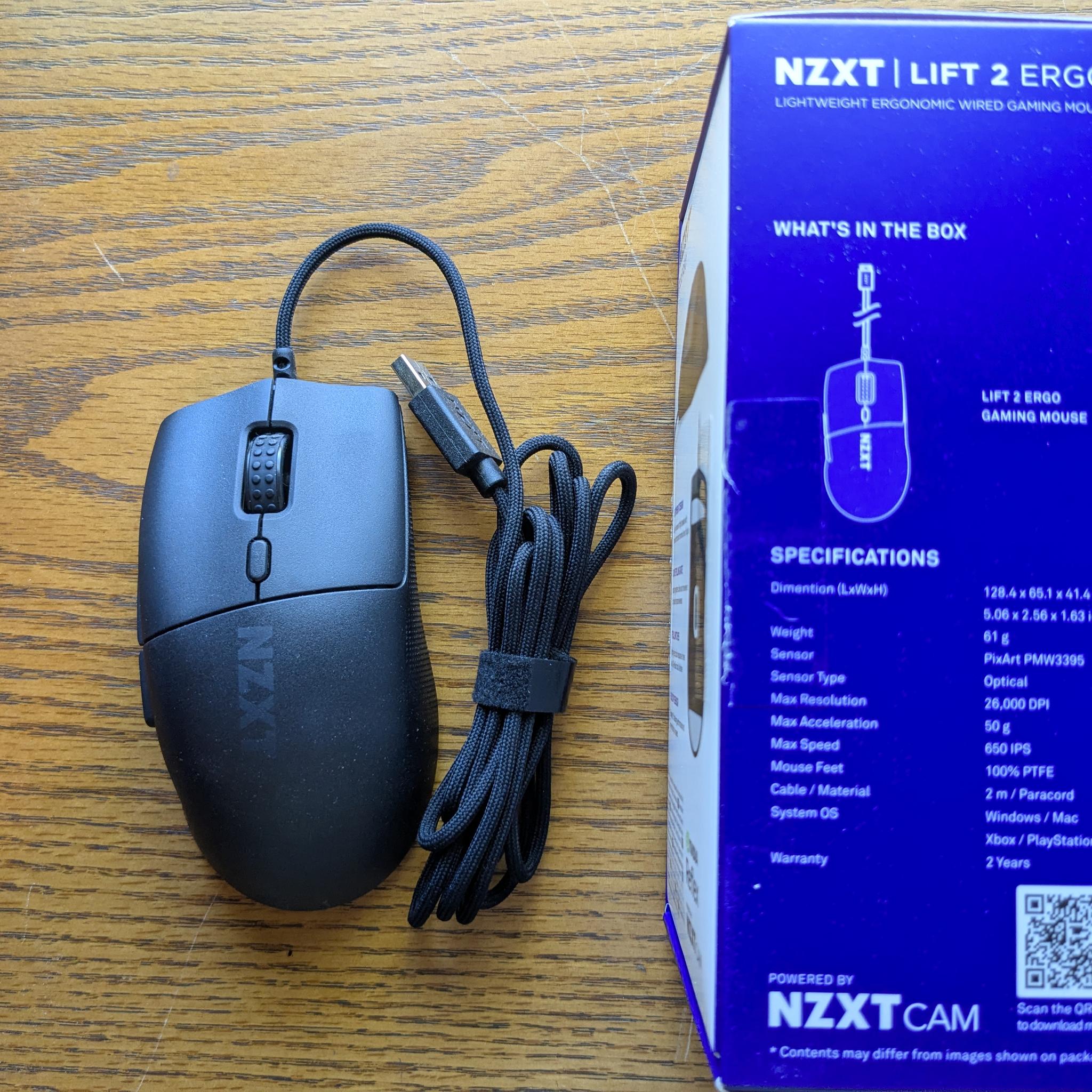 NZXT Lift 2 Ergo 8000 Hz Polling, 61g, PixArt PMW3395