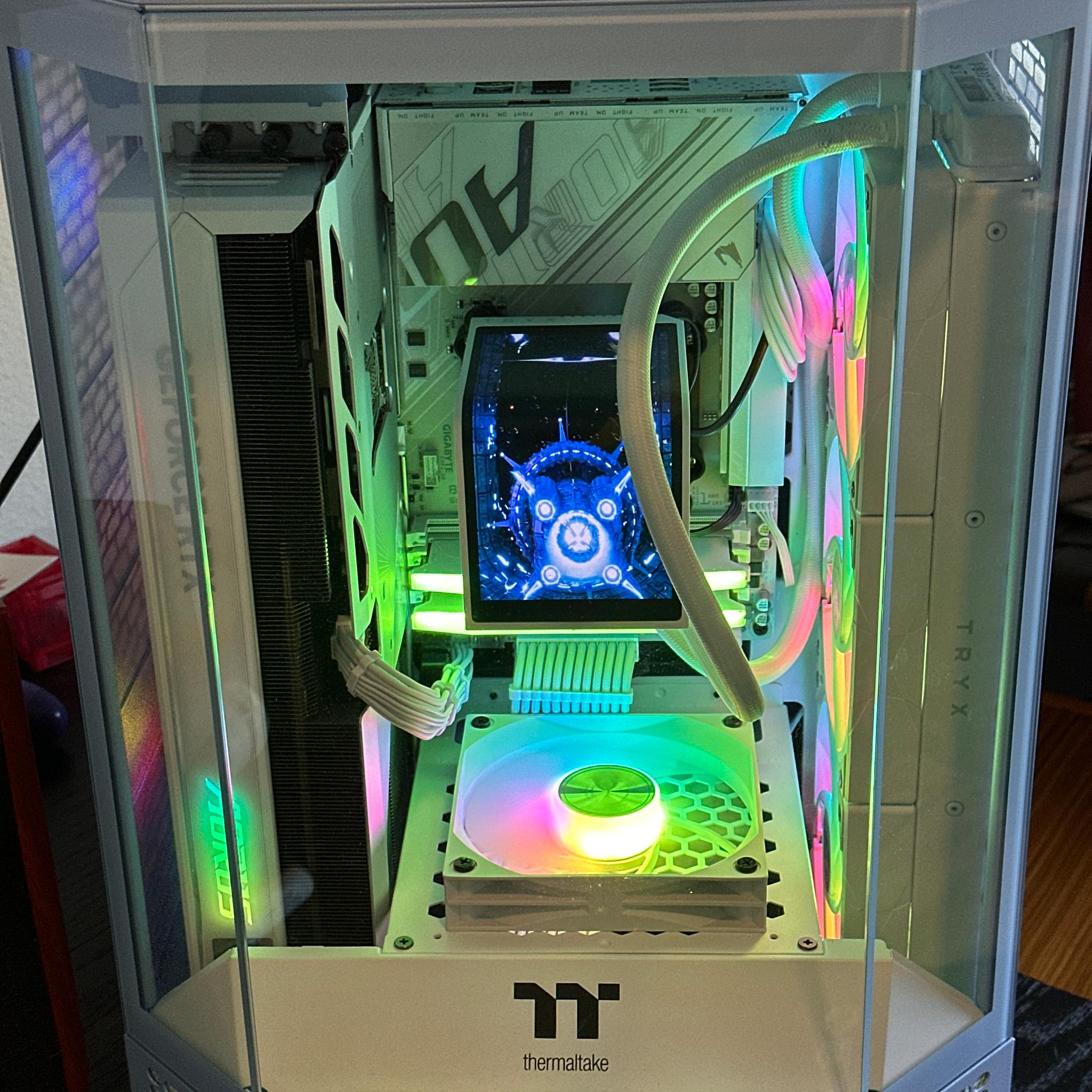 Hydrangea Blue 7800x3d Aoursmaster white RTX 5080 TRYX AIO