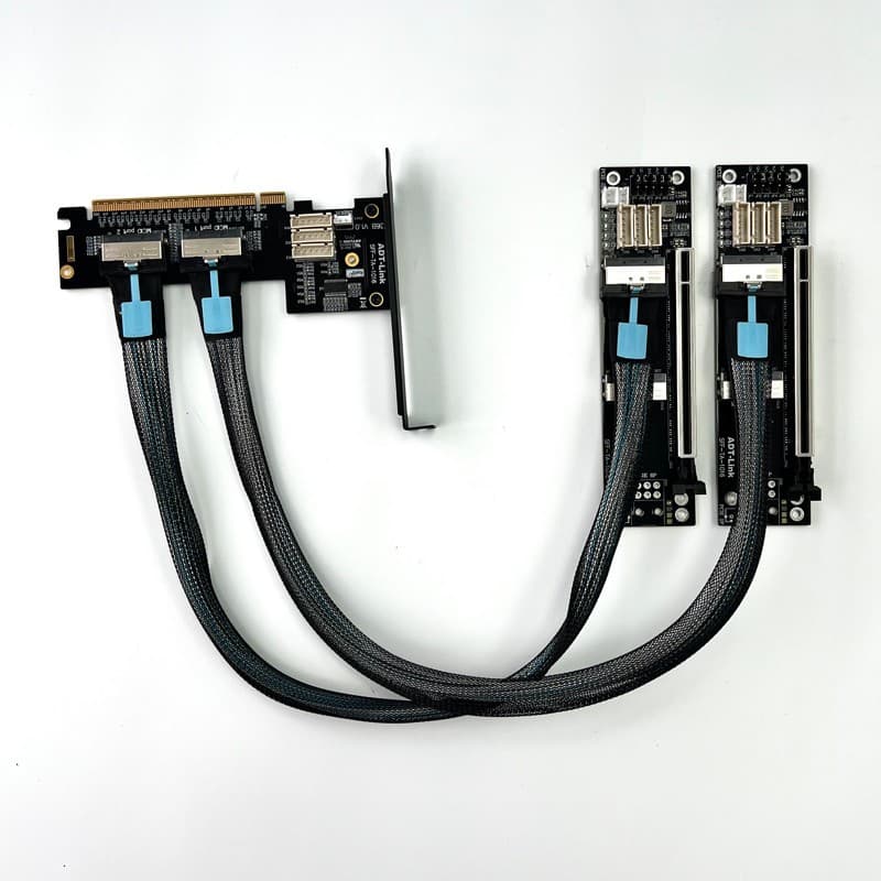 JMT PCIe 4.0 X16 To X8/X8 MCIO Bifurcation Adapter Card (50cm)