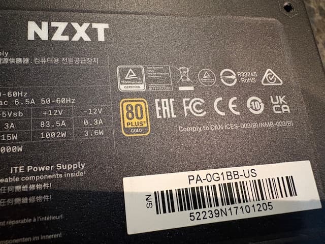 NZXT C1000 Gold (2022)  1000W Gold Fully-Modular ATX PSU