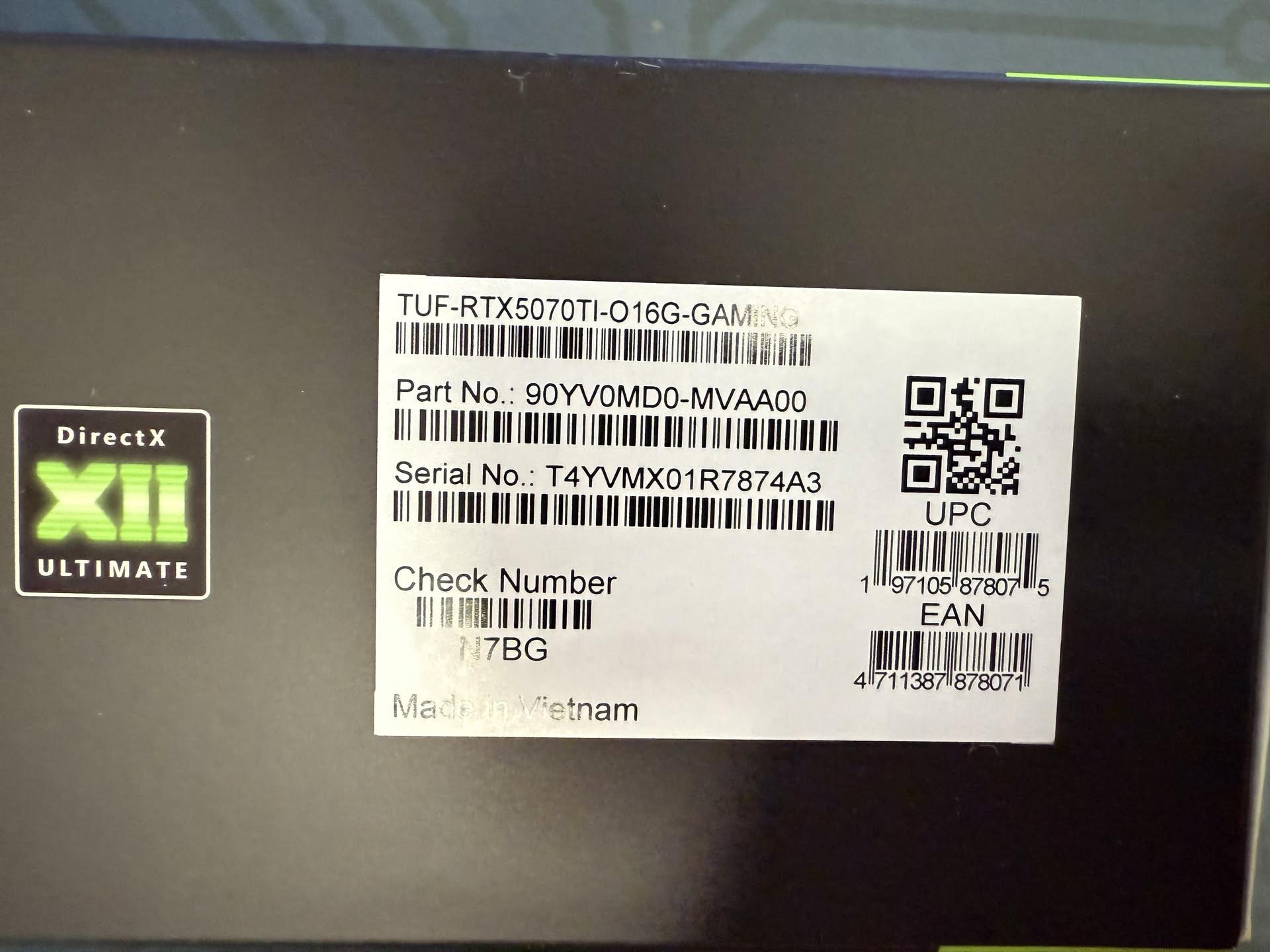 ASUS nVidia GeForce RTX 5070ti 16GB