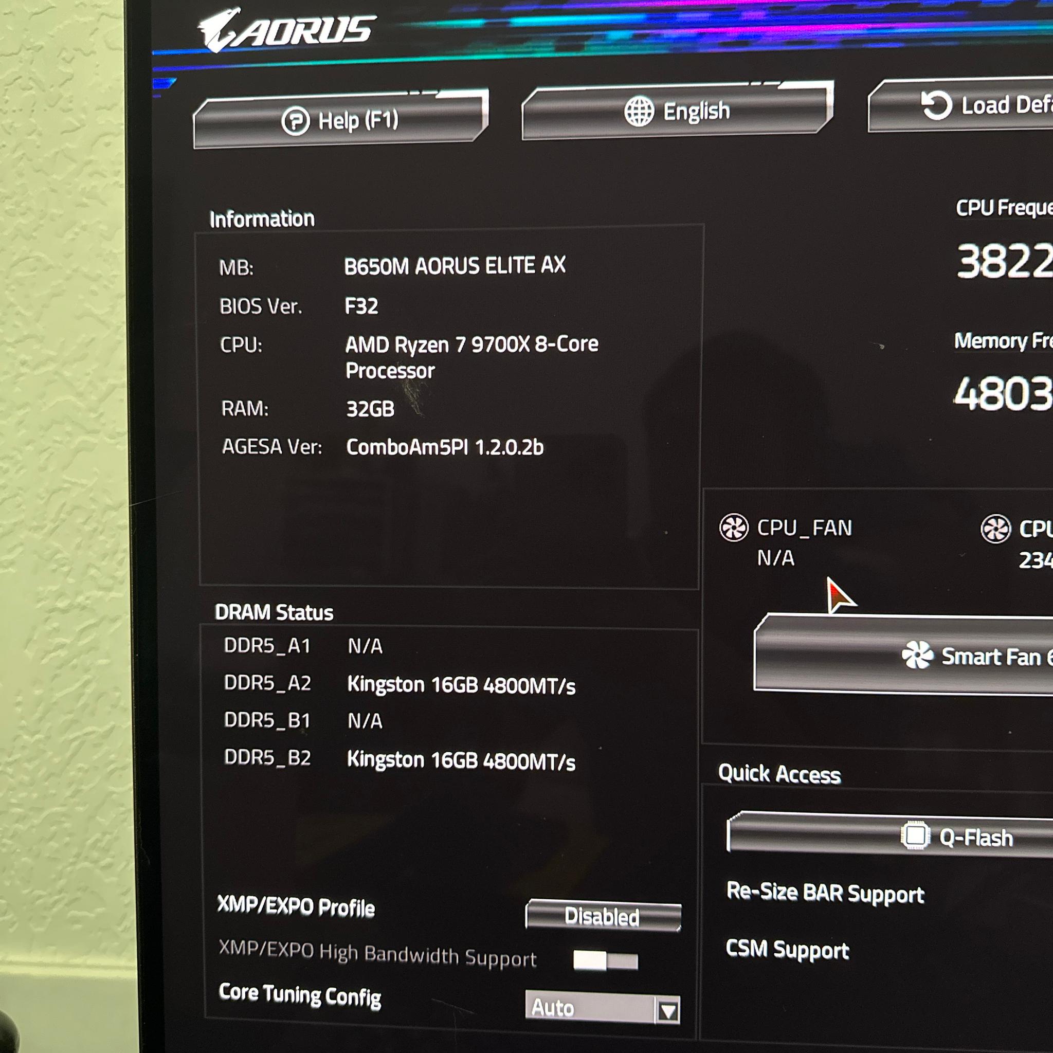 B650M Gigabyte Aorus Elite AX - Ryzen 9700x - 32GB Kingston Fury Beast DDR5 CL30 @ 6000Mhz Combo