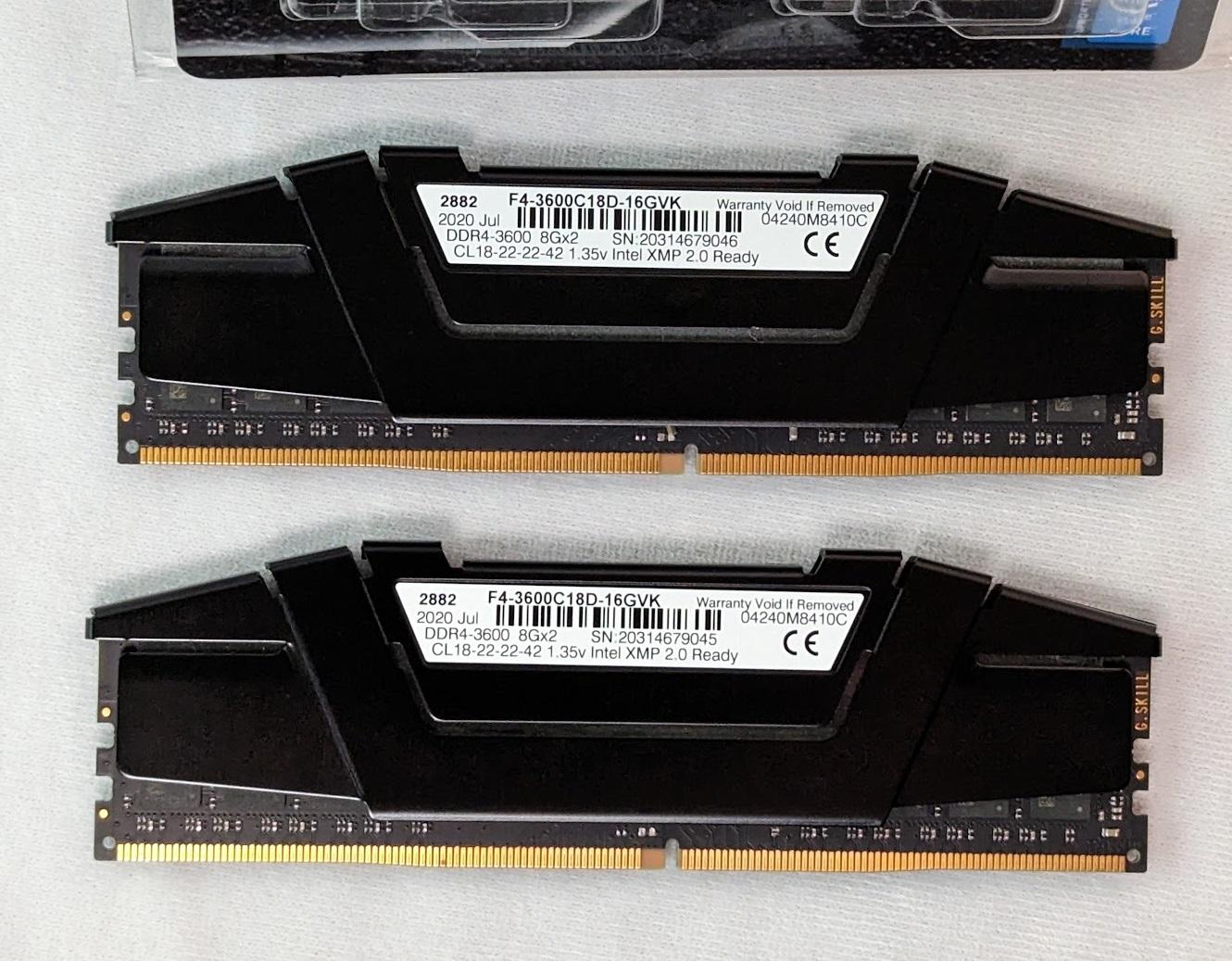 16GB(8x2) G.SKILL Ripjaws V DDR4 3600 CL18 F4-3600C18D-16GVK