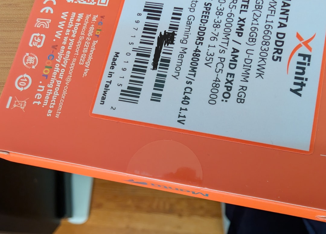 V-Color Manta XFinity RGB 32GB (2x16GB) DDR5-6000 CL30 EXPO/XMP