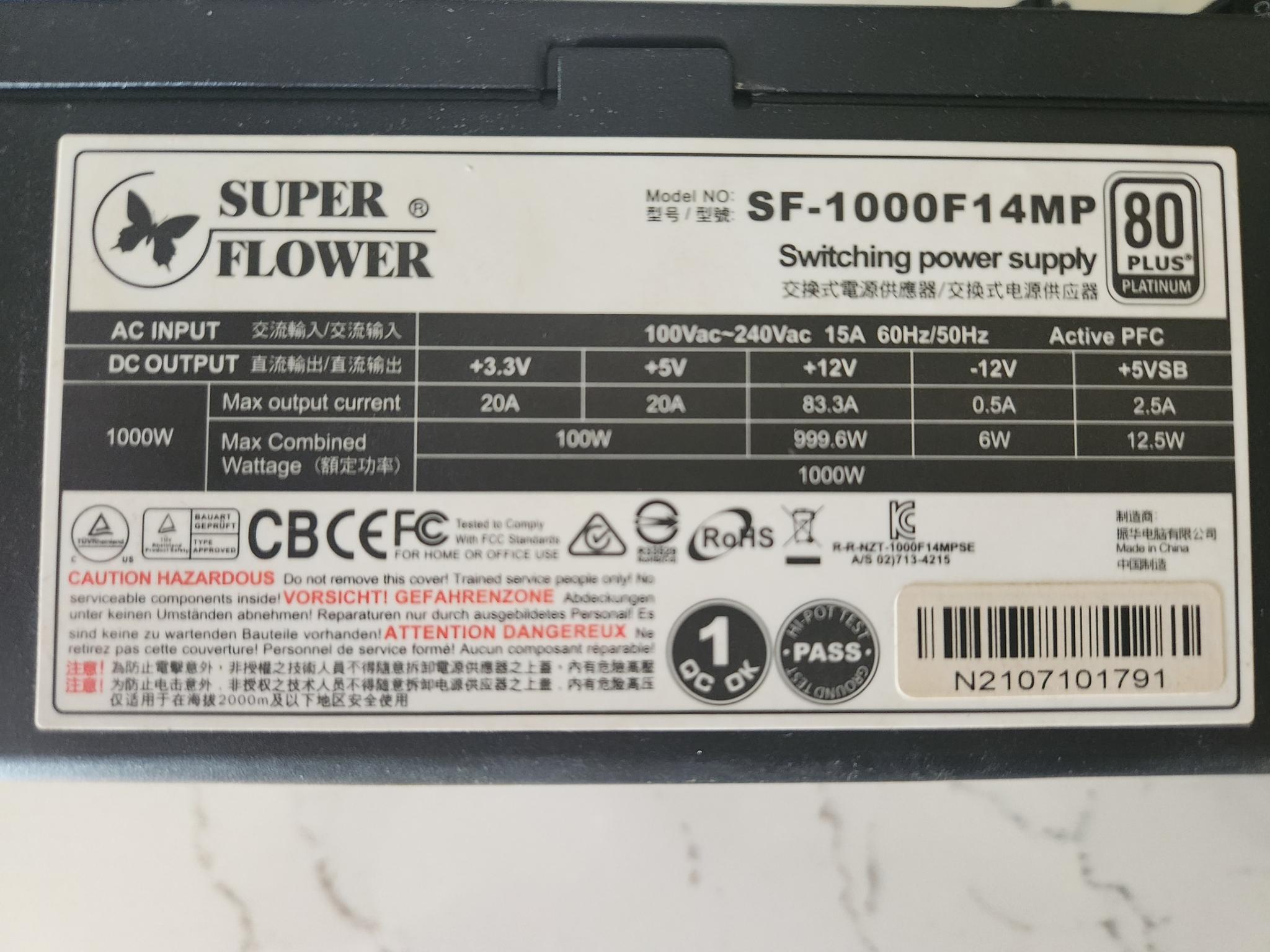 SUPER FLOWER LEADEX SE PLATINUM 1000w PSU Fully-modular