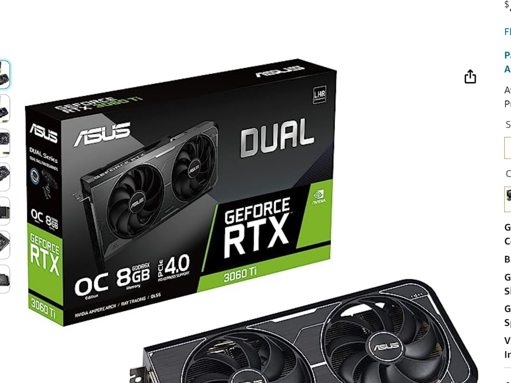 ASUS Dual NVIDIA GeForce RTX 3060 Ti OC Graphics Card (8GB GDDR6X Memory, Axial-tech Fan Design)