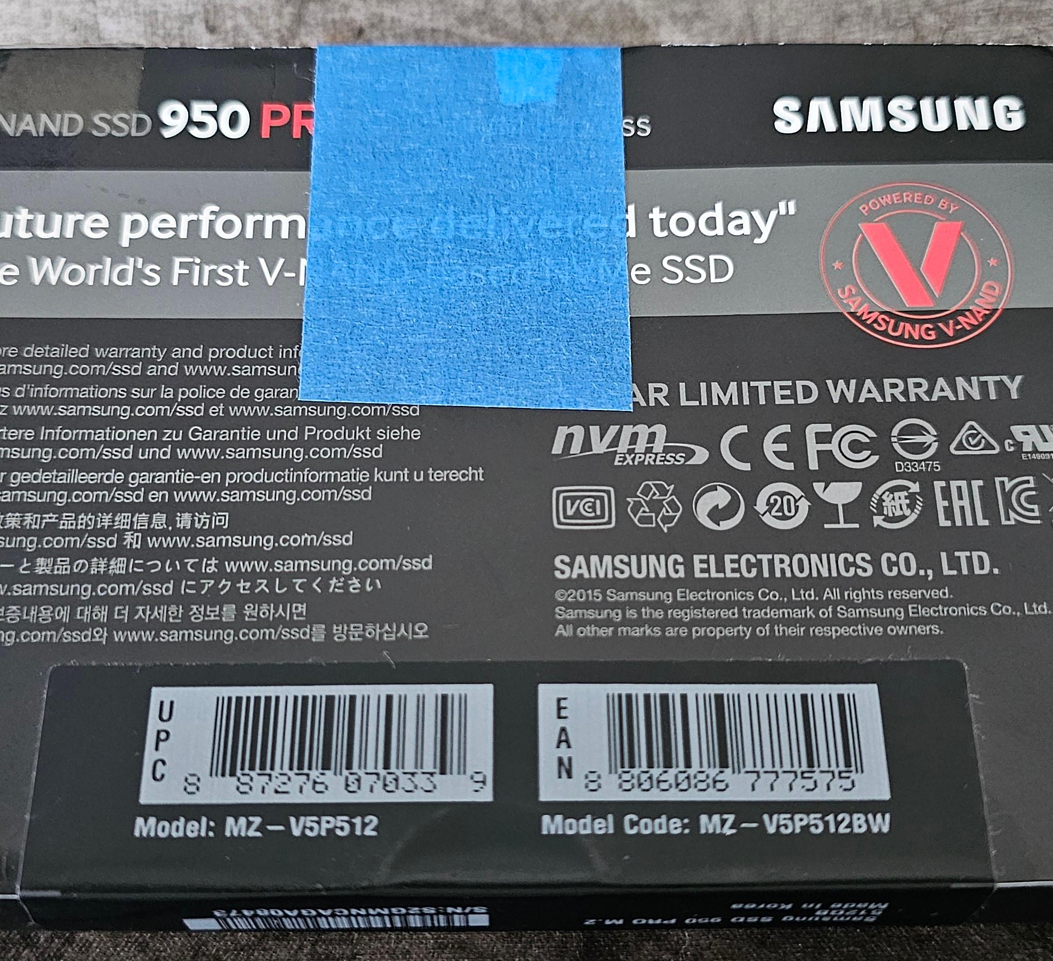 Samsung 950 PRO 512GB PCIE 3.0x4 M.2 2280 NVMe 1.1 SSD