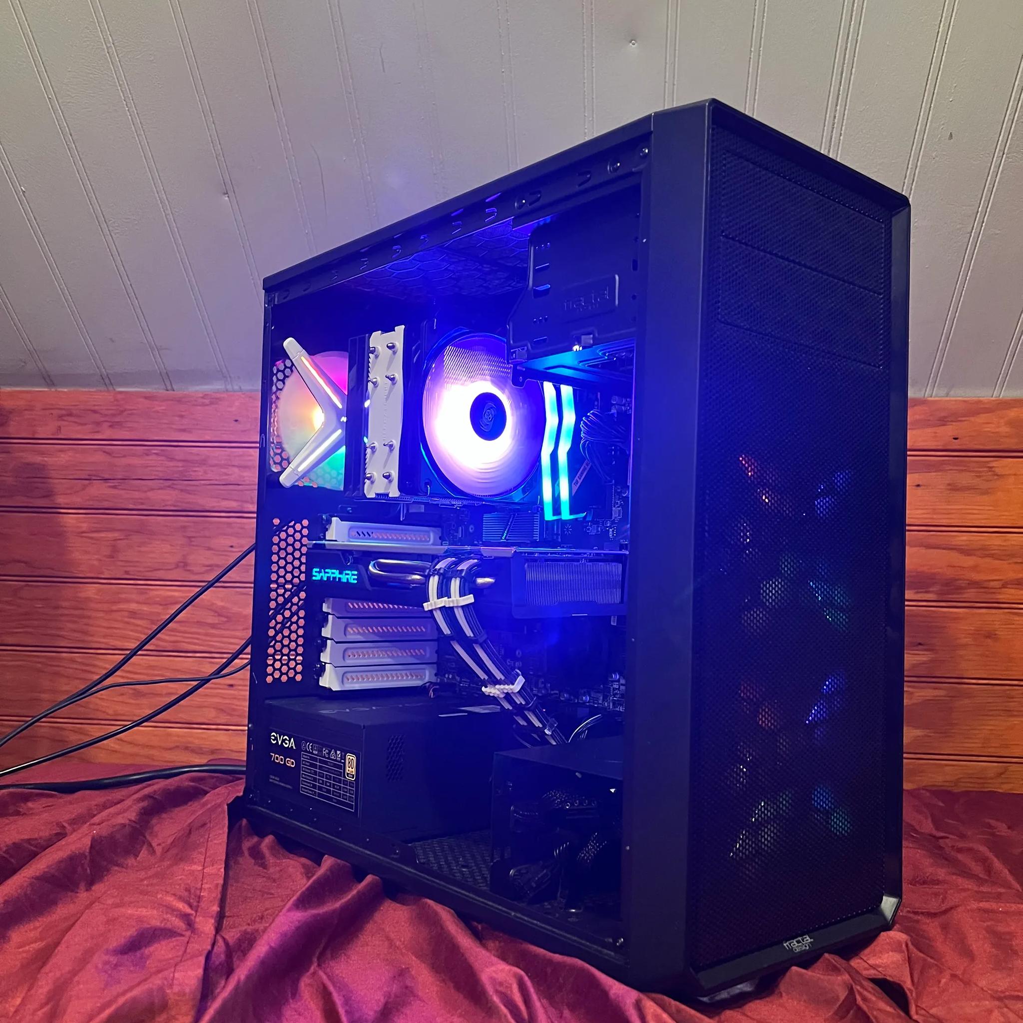 "The X-FIGHTER" 3400g , RX 580, black and white gaming pc with 32gb ram, and free headset