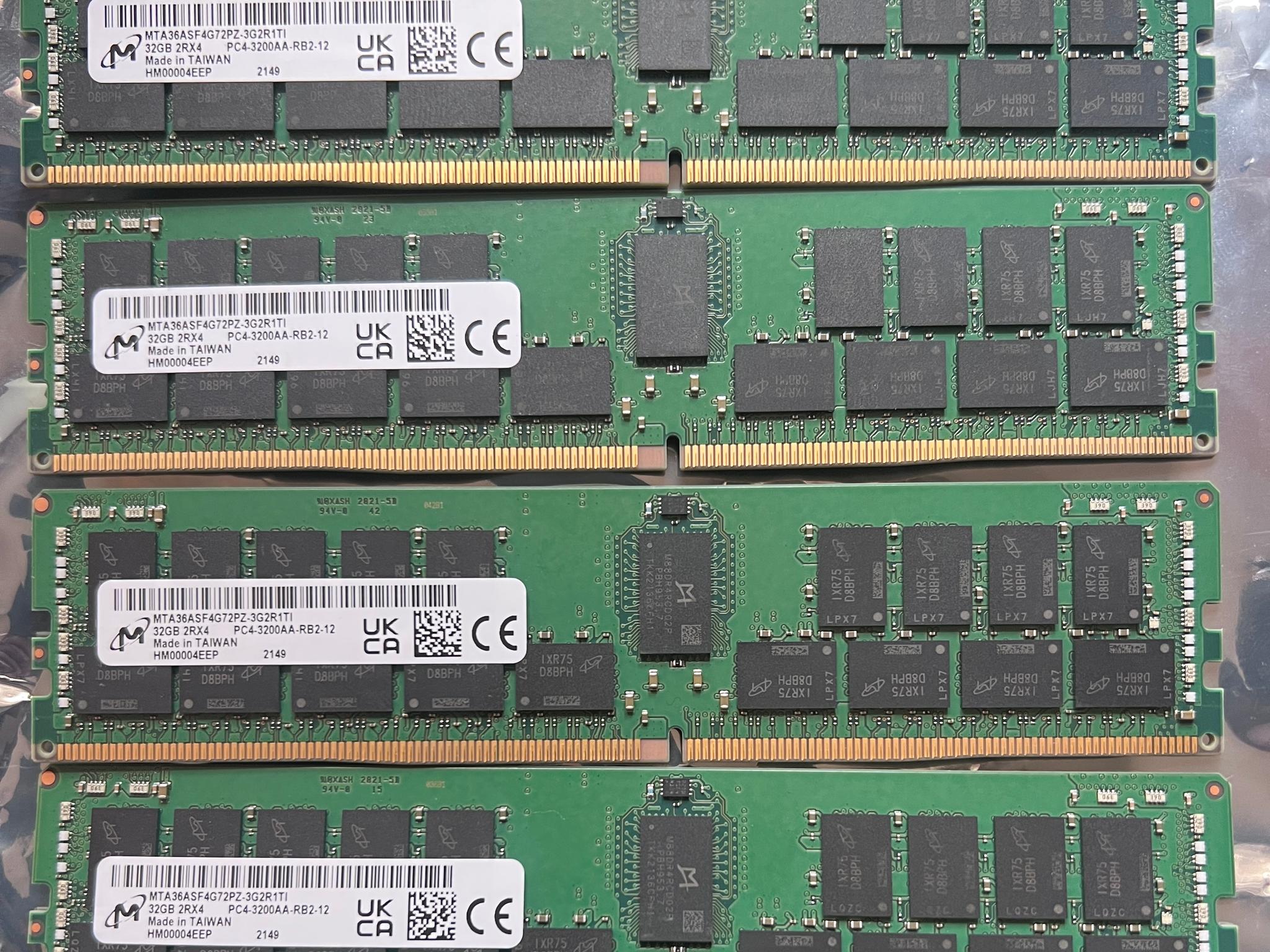 128GB (4×32GB) Micron DDR4-3200 ECC Registered Memory Kit